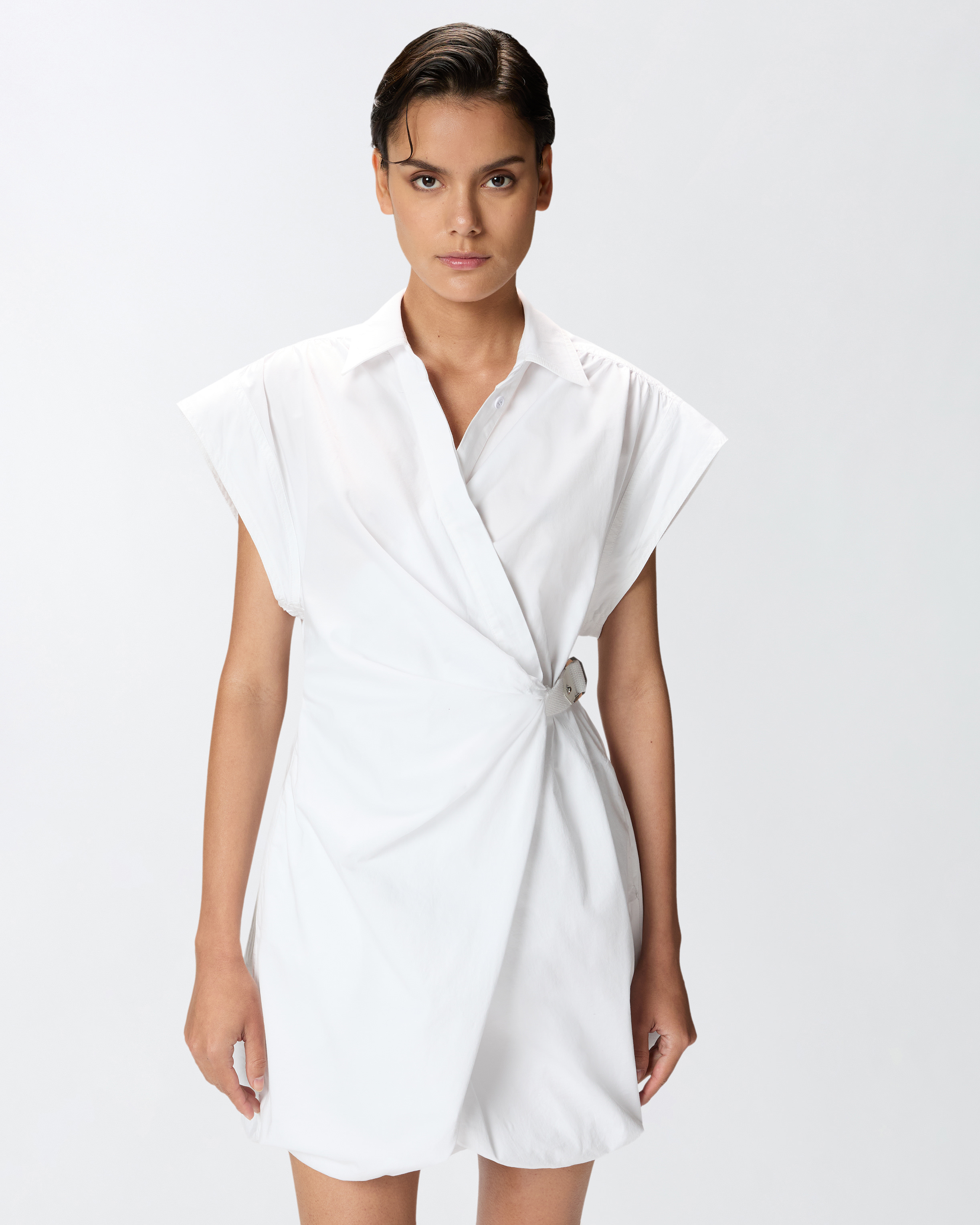 Pinko Short Shirt Dress With Crisscross In White