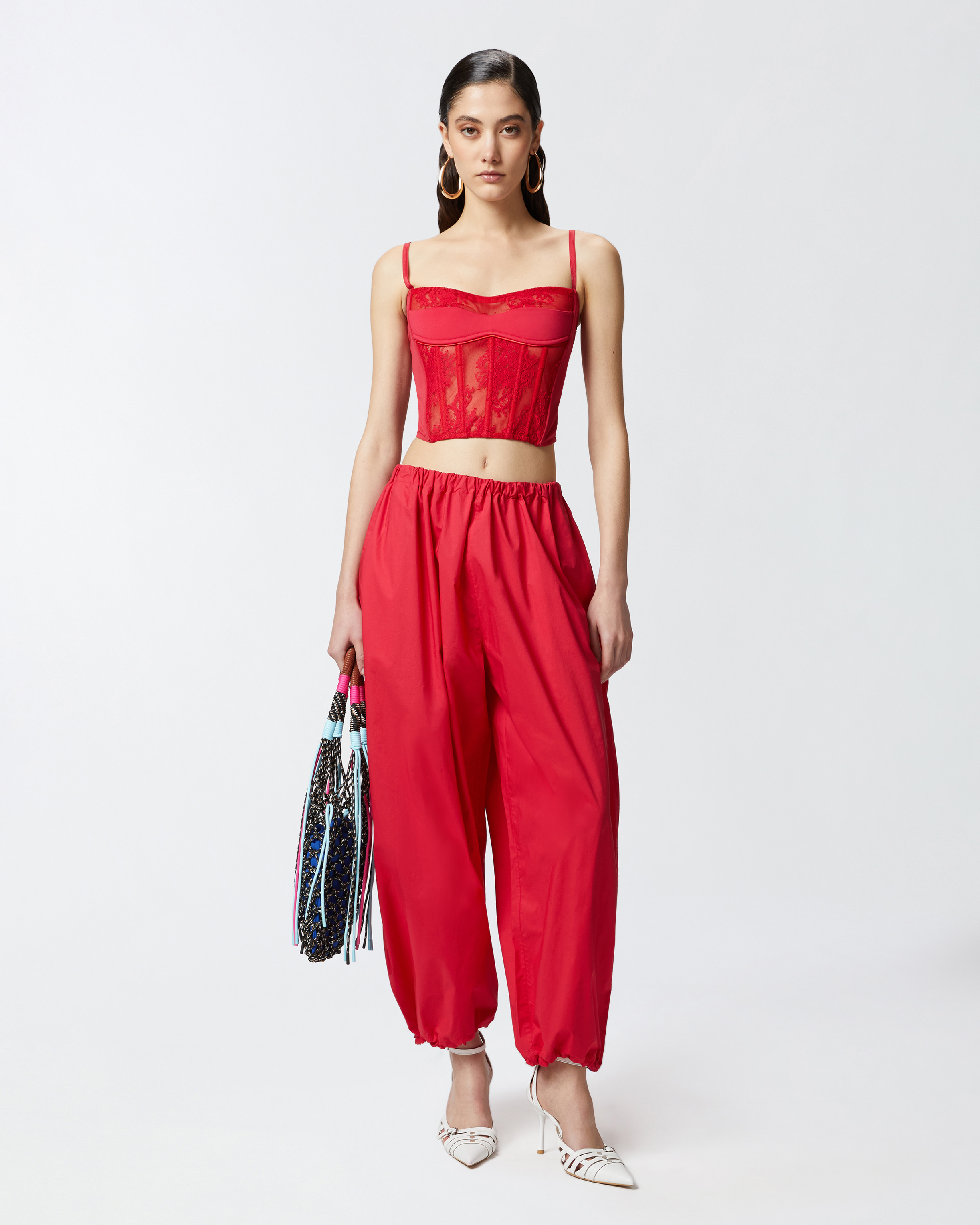 Pinko Lightweight Balloon Pants With Drawstring In Rosso Salsa