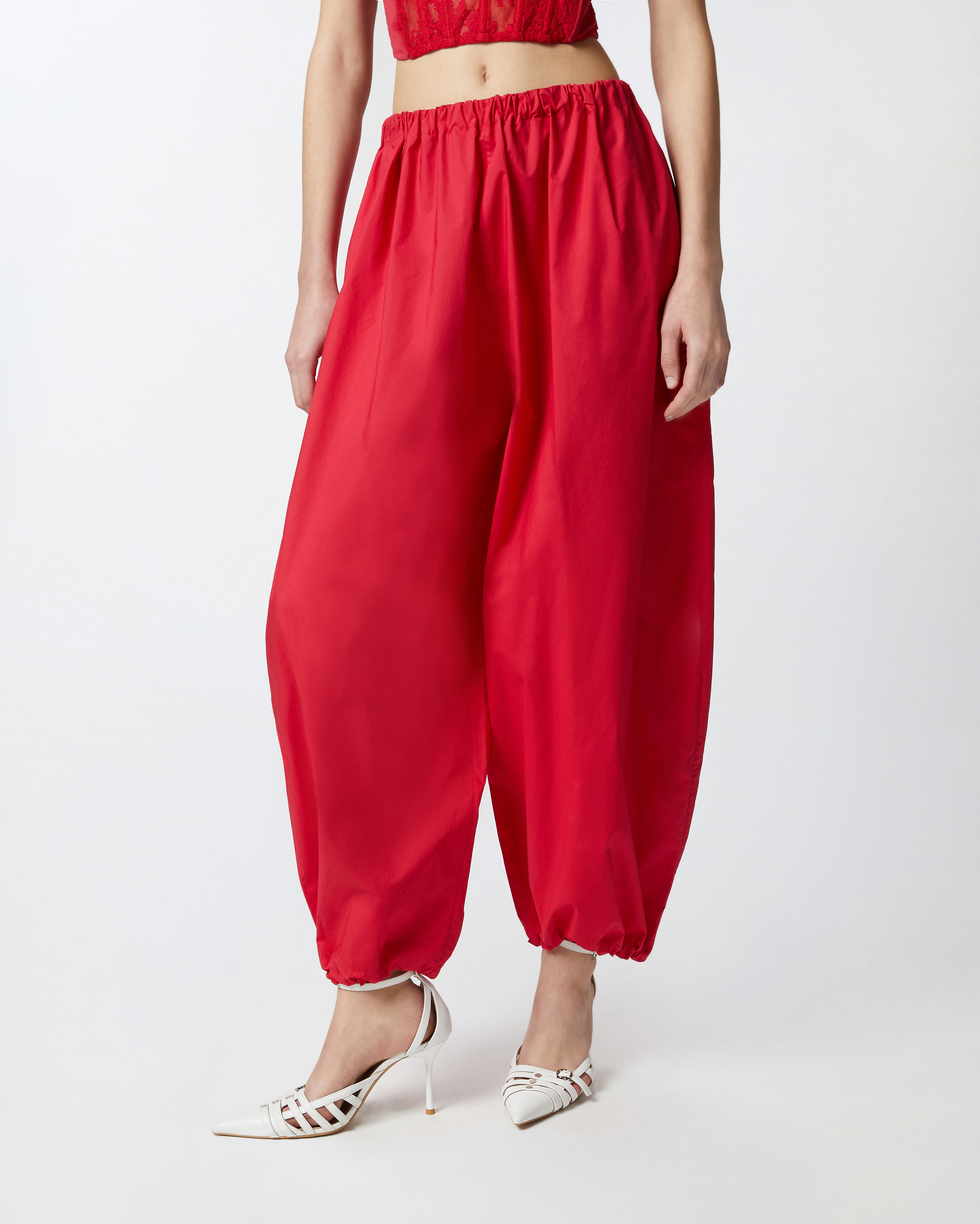 Pinko Lightweight Balloon Pants With Drawstring In Rosso Salsa