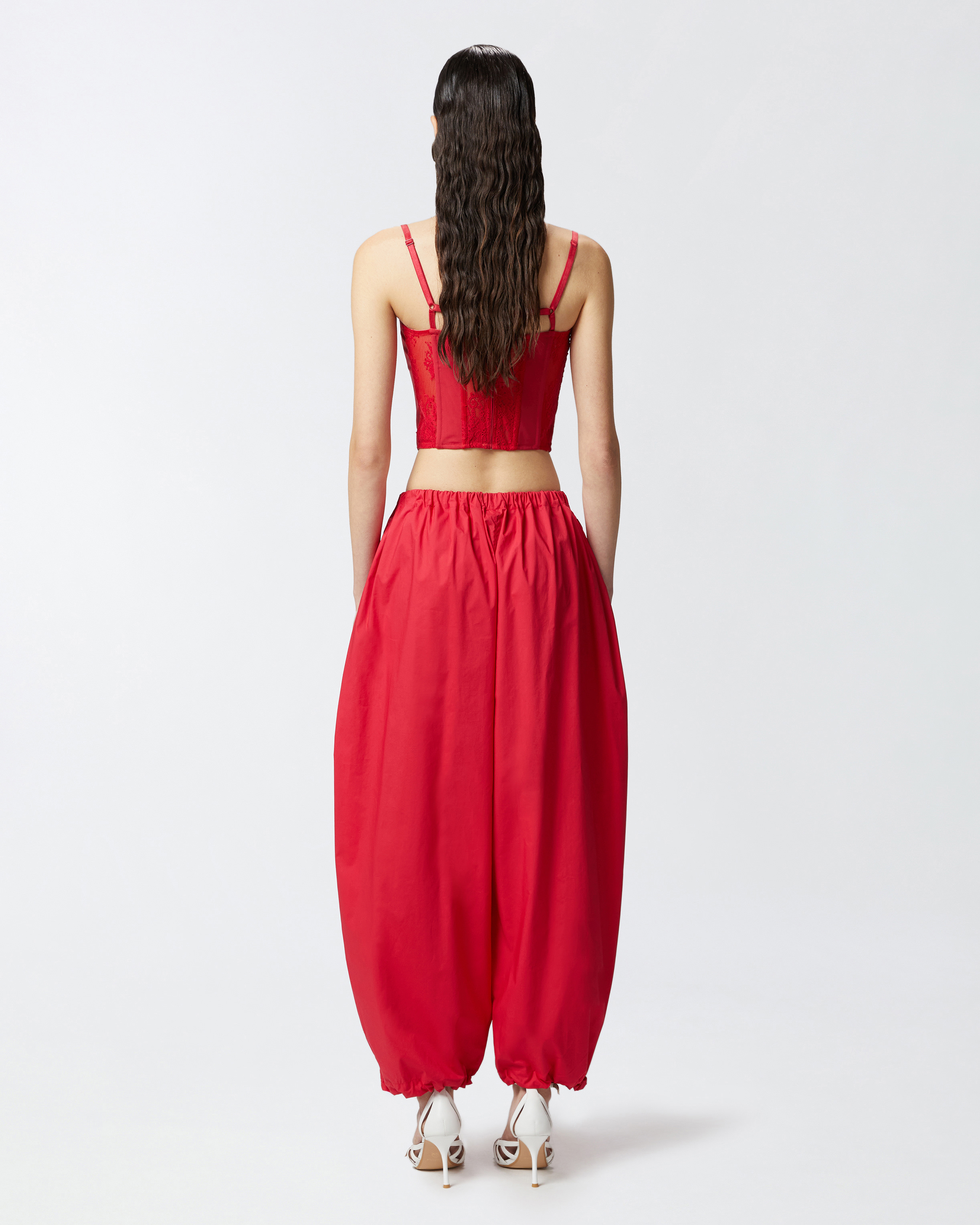 Pinko Lightweight Balloon Pants With Drawstring In Rosso Salsa
