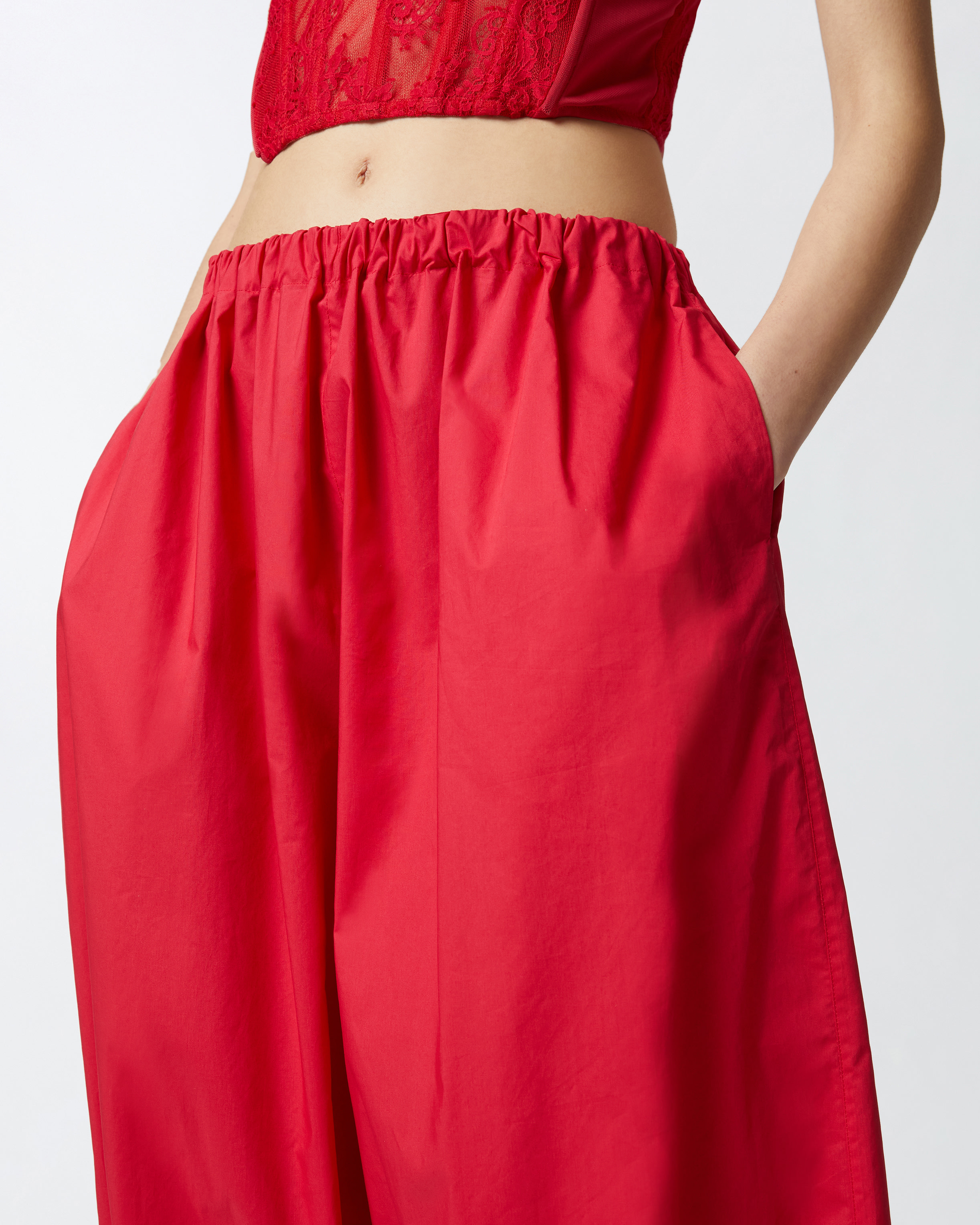Pinko Lightweight Balloon Pants With Drawstring In Rosso Salsa