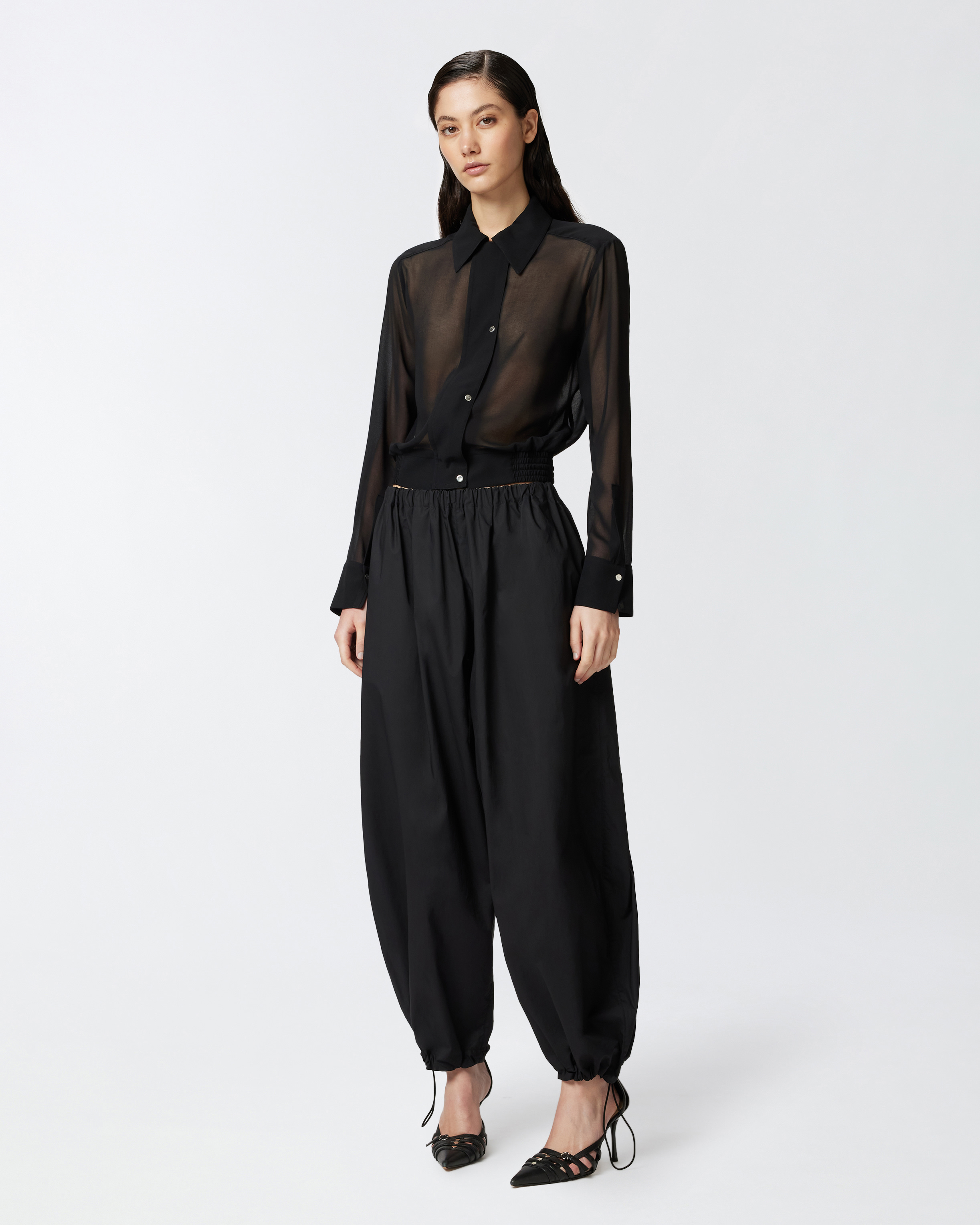 Pinko Lightweight Balloon Pants With Drawstring In Limo Black
