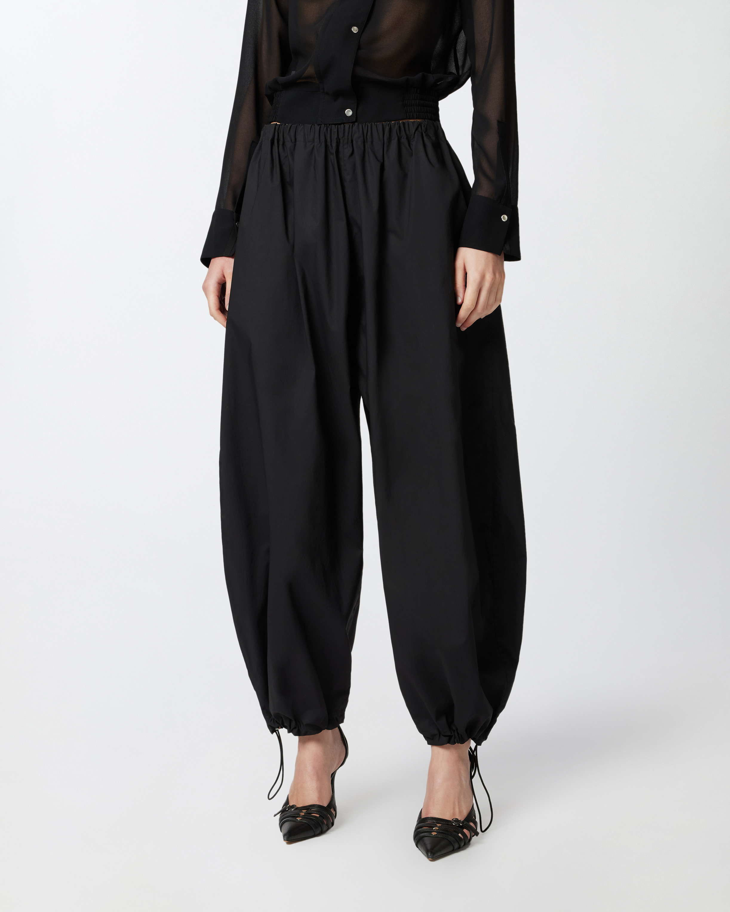Pinko Lightweight Balloon Pants With Drawstring In Limo Black