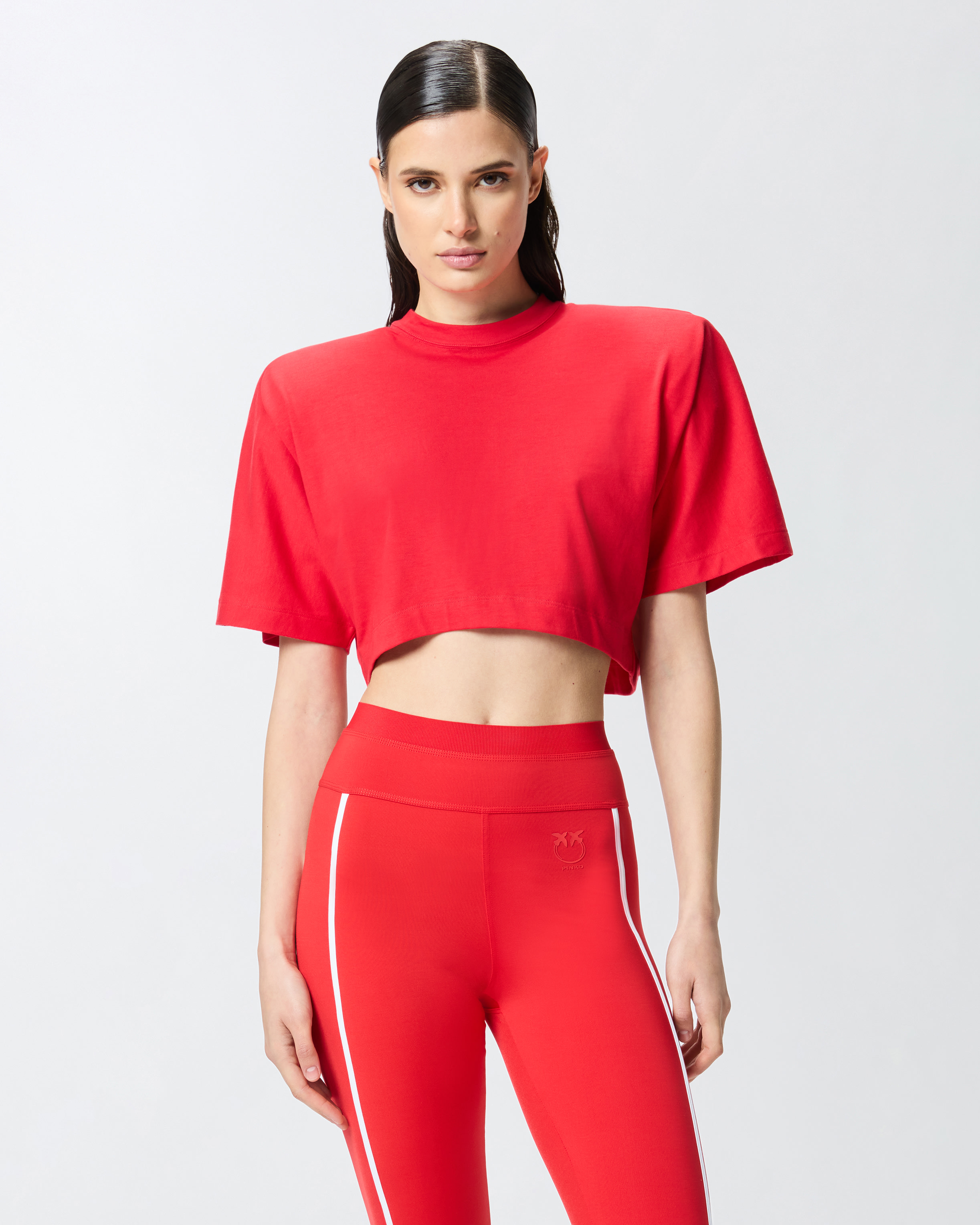 Short-sleeved crop top with padded shoulders PINKO → Shop