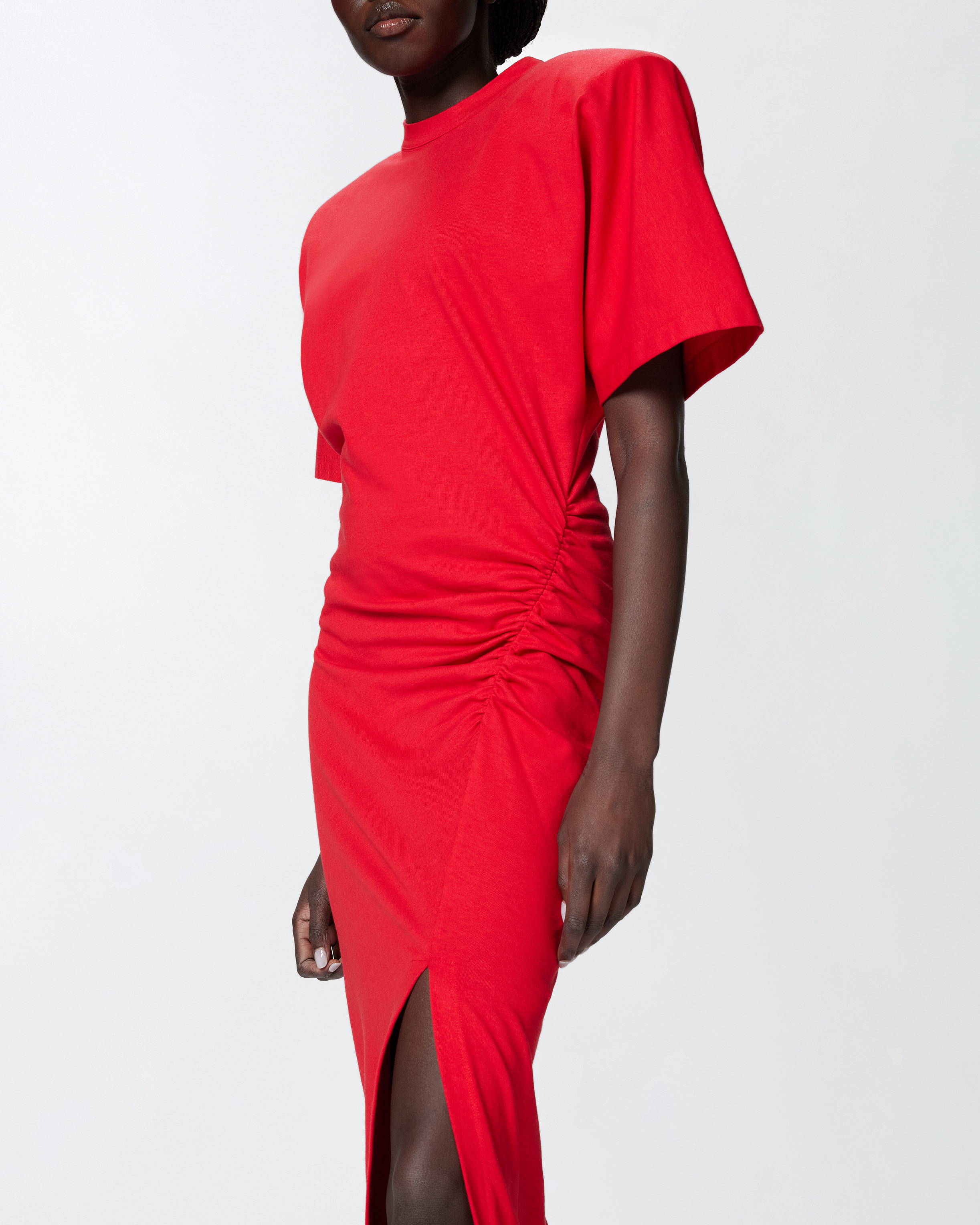 Pinko Long T-shirt Dress With Padded Shoulders In Salsa Red