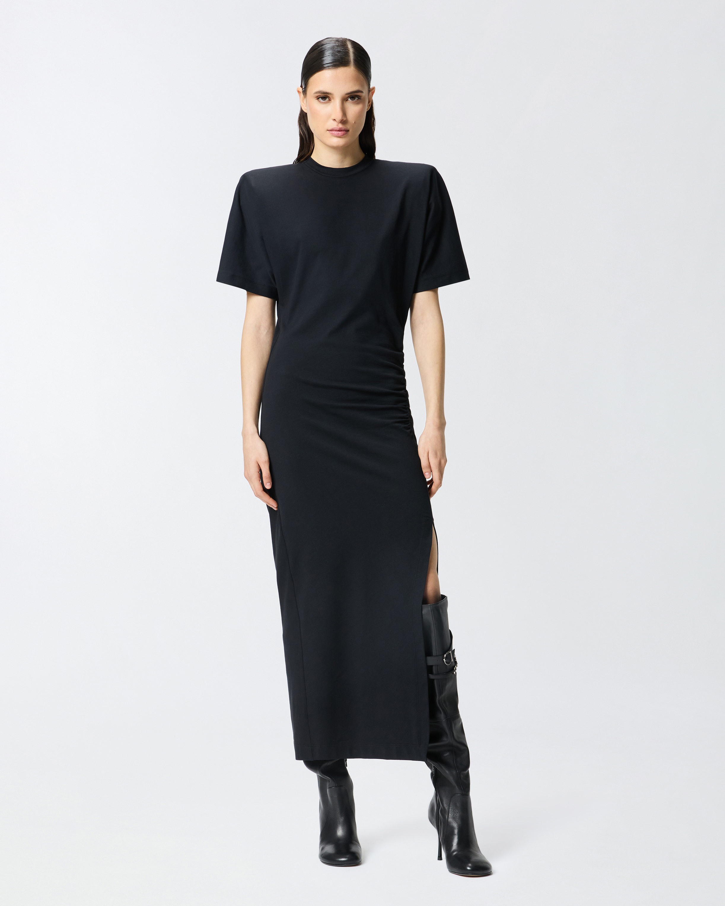 Long T-shirt dress with padded shoulders PINKO → Shop Online