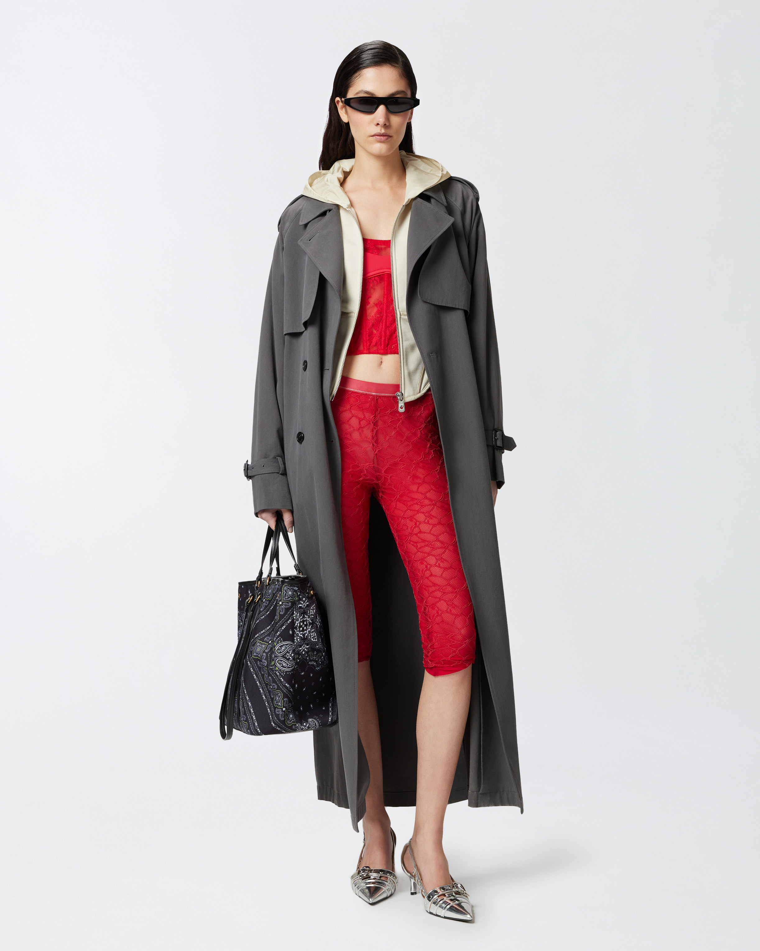 Pinko Knee-high Leggings In Stretch Lace In Salsa Red