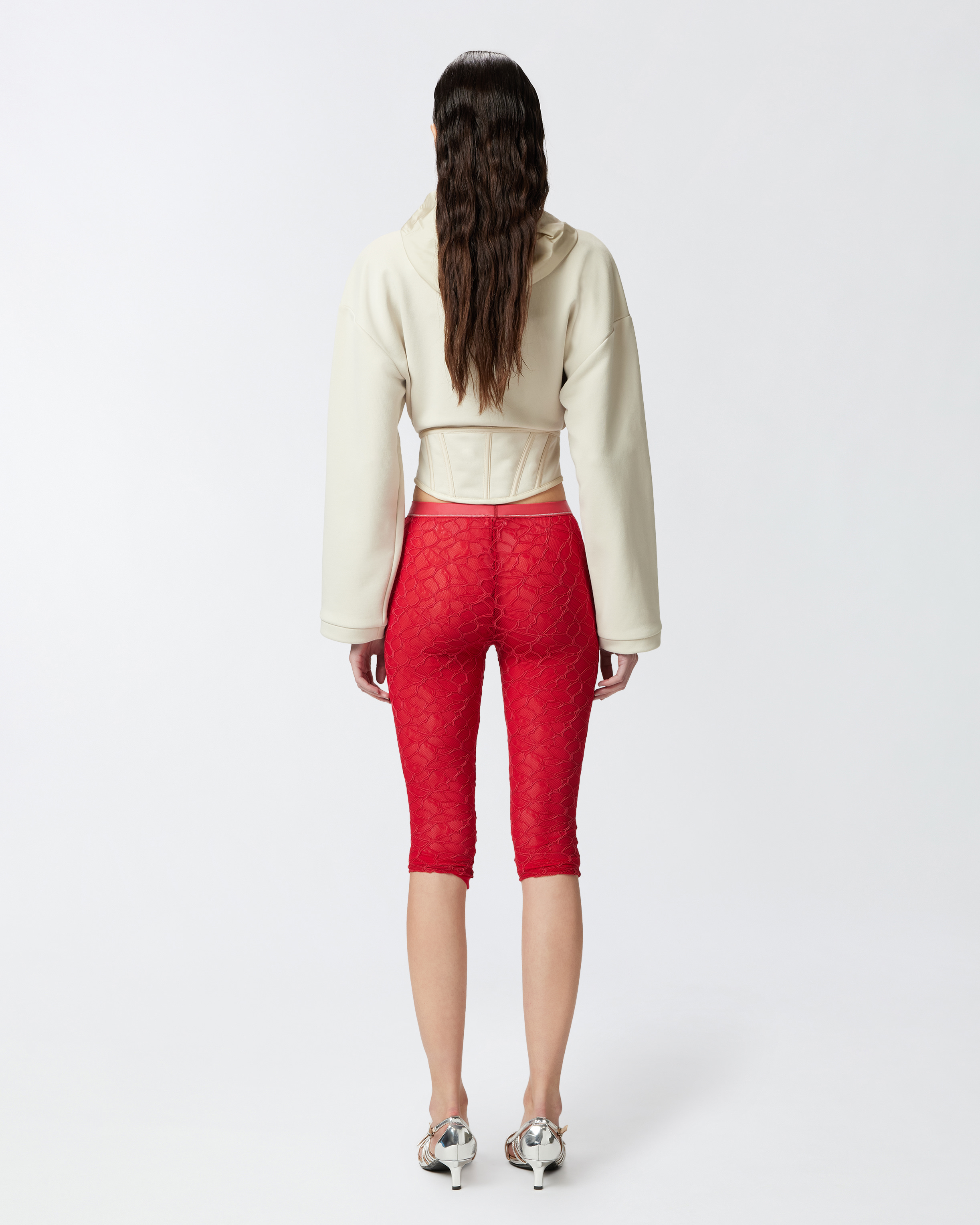 Pinko Knee-high Leggings In Stretch Lace In Salsa Red