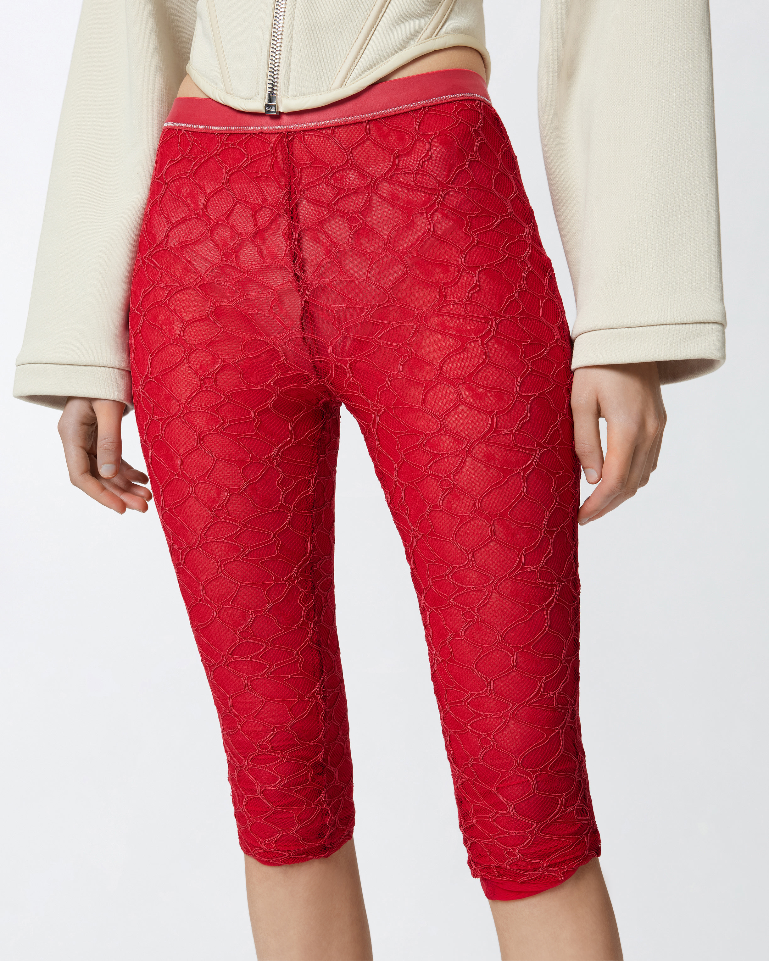 Pinko Knee-high Leggings In Stretch Lace In Salsa Red