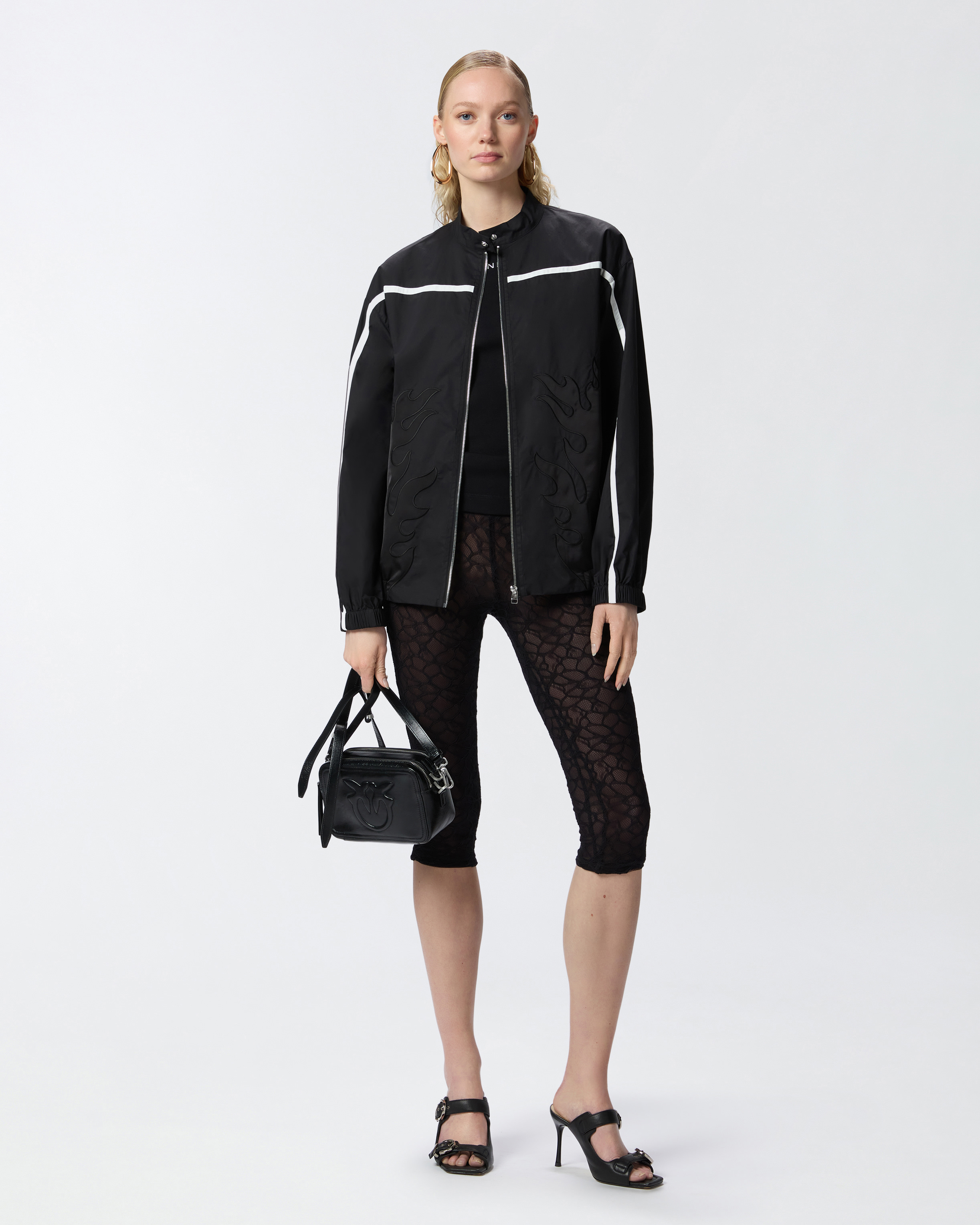 Pinko Knee-high Leggings In Stretch Lace In Limo Black