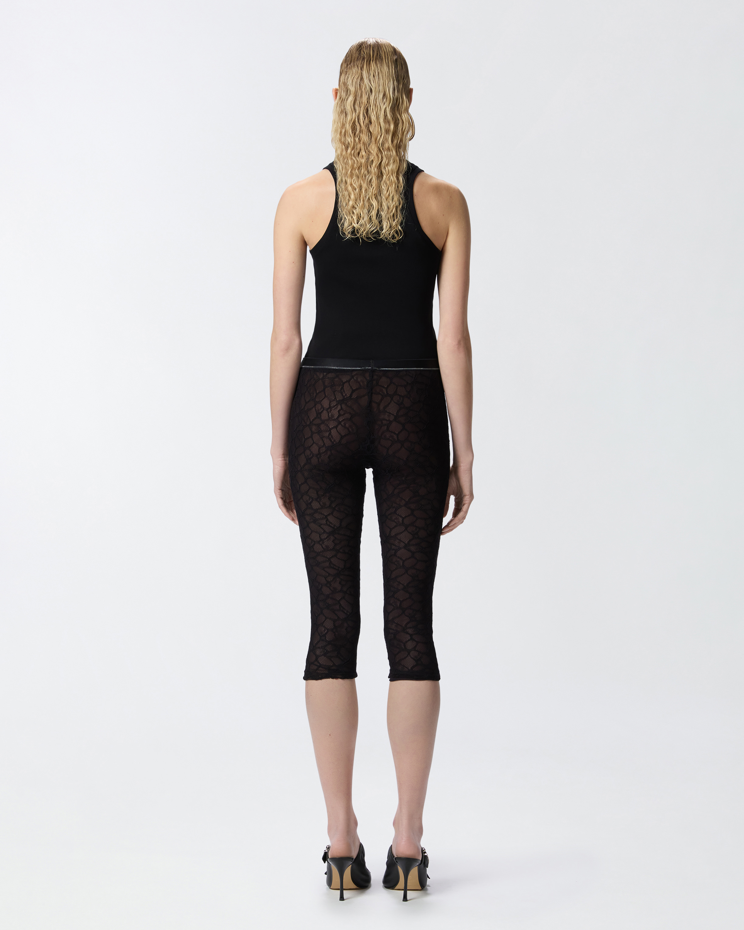 Pinko Knee-high Leggings In Stretch Lace In Limo Black