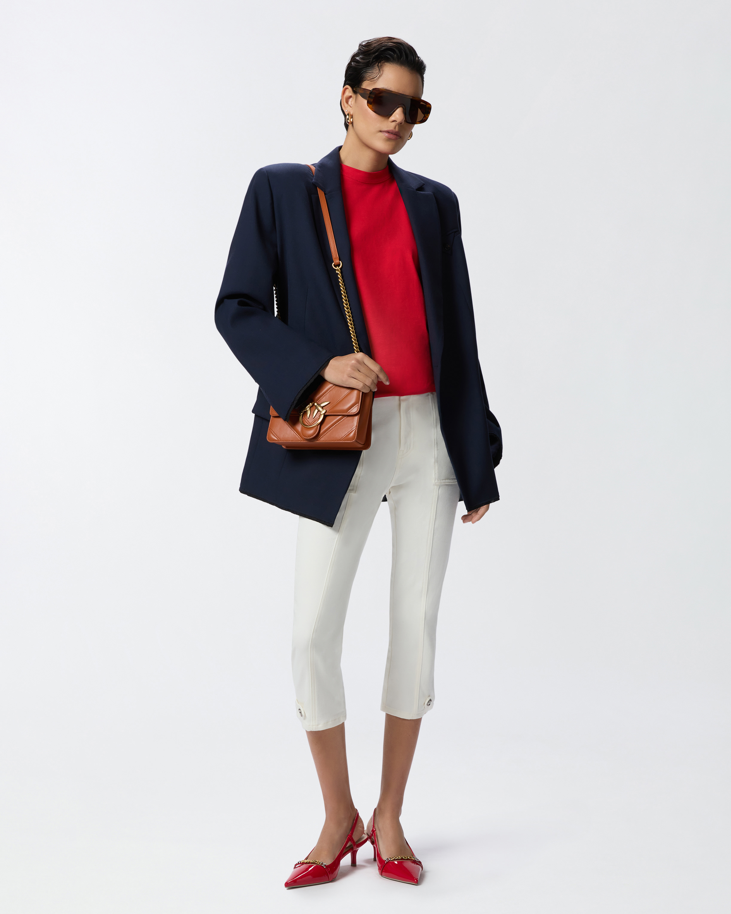 Pinko Cotton Canvas Capri Pants In Bright White