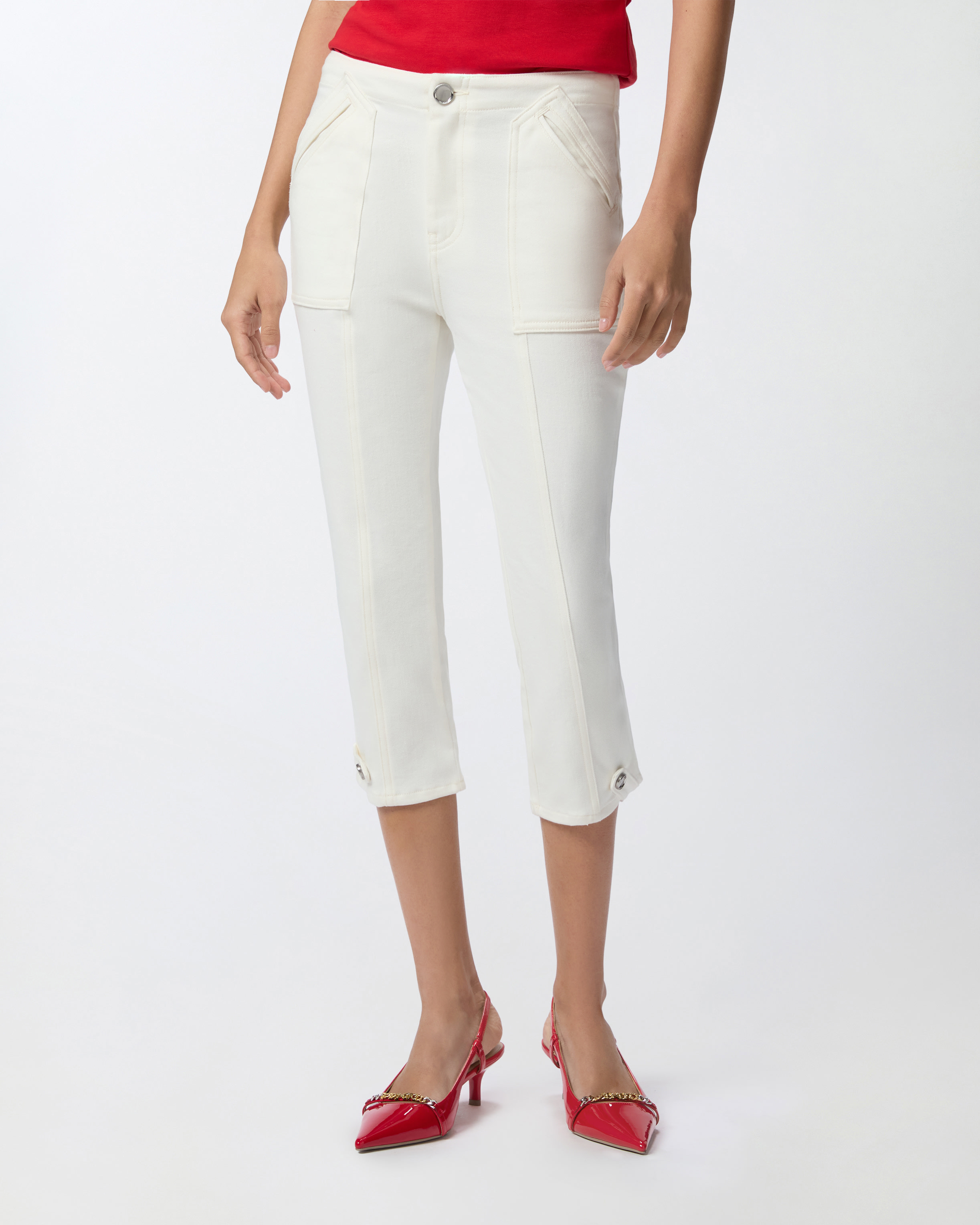 Pinko Cotton Canvas Capri Pants In Bright White
