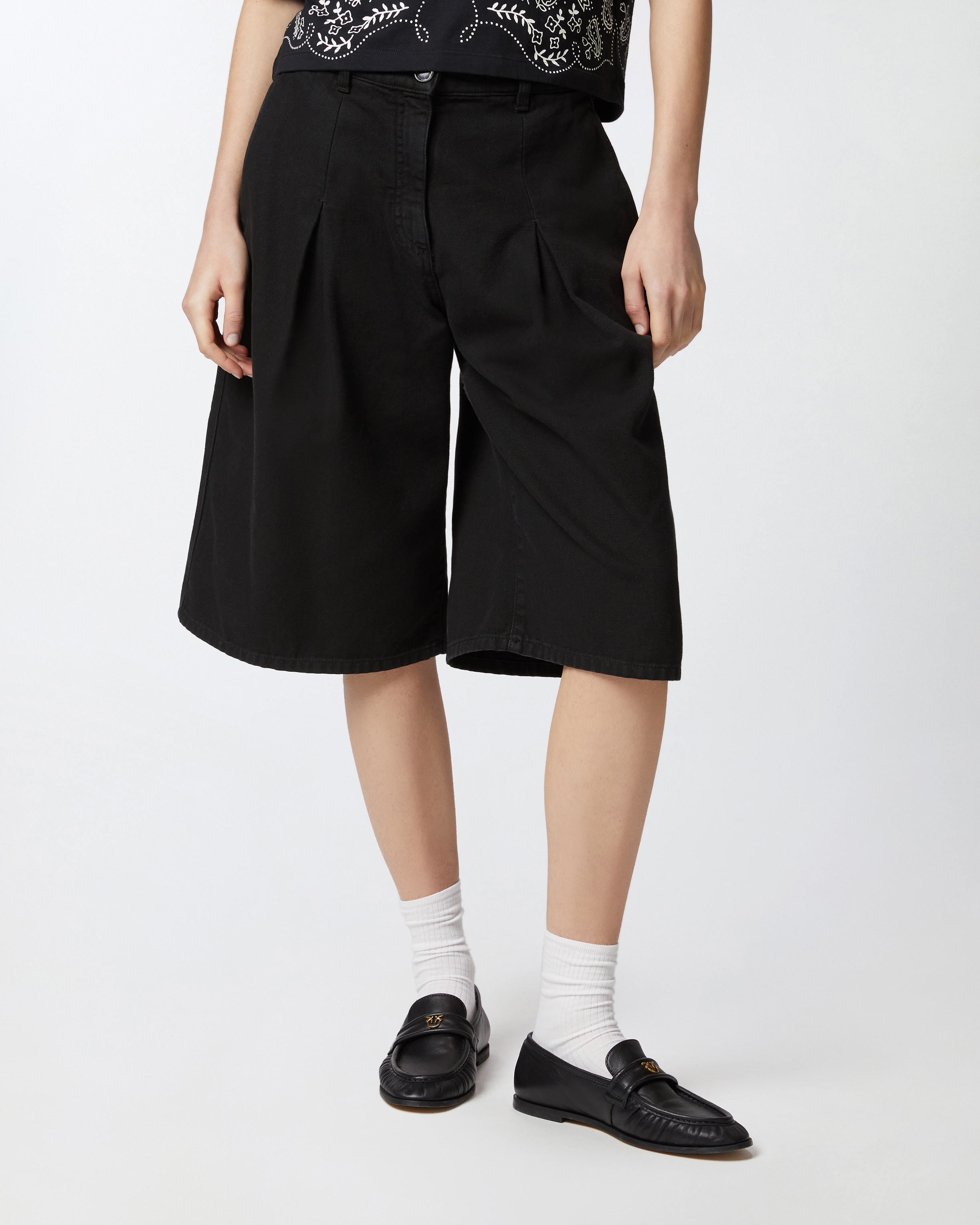 Pinko Wide Cotton Bermuda Shorts With Pockets