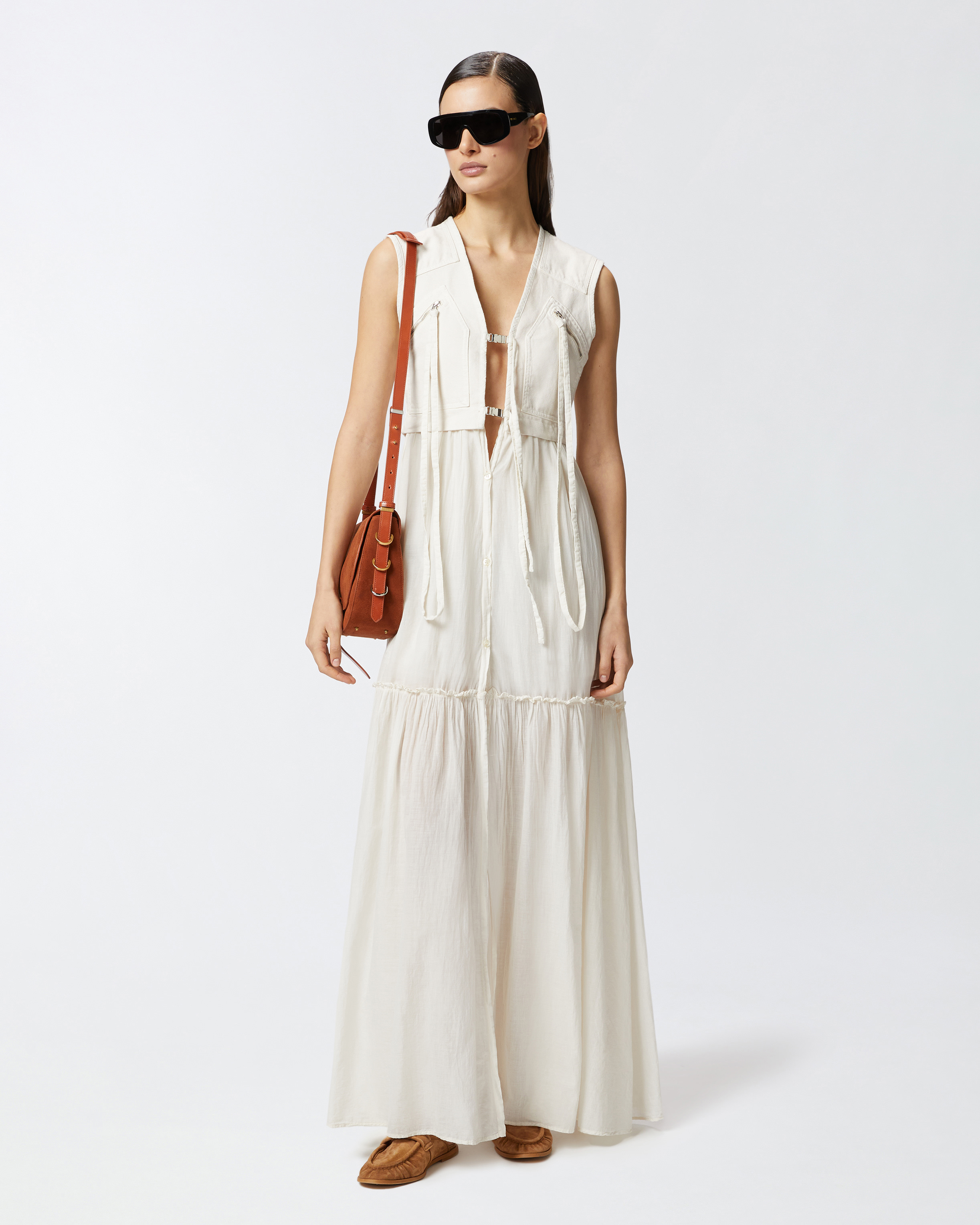 ワンピース PINKO Woman Dress White 105246A2MI C00 Long cotton dress with utility-style vest PINKO → Shop Online