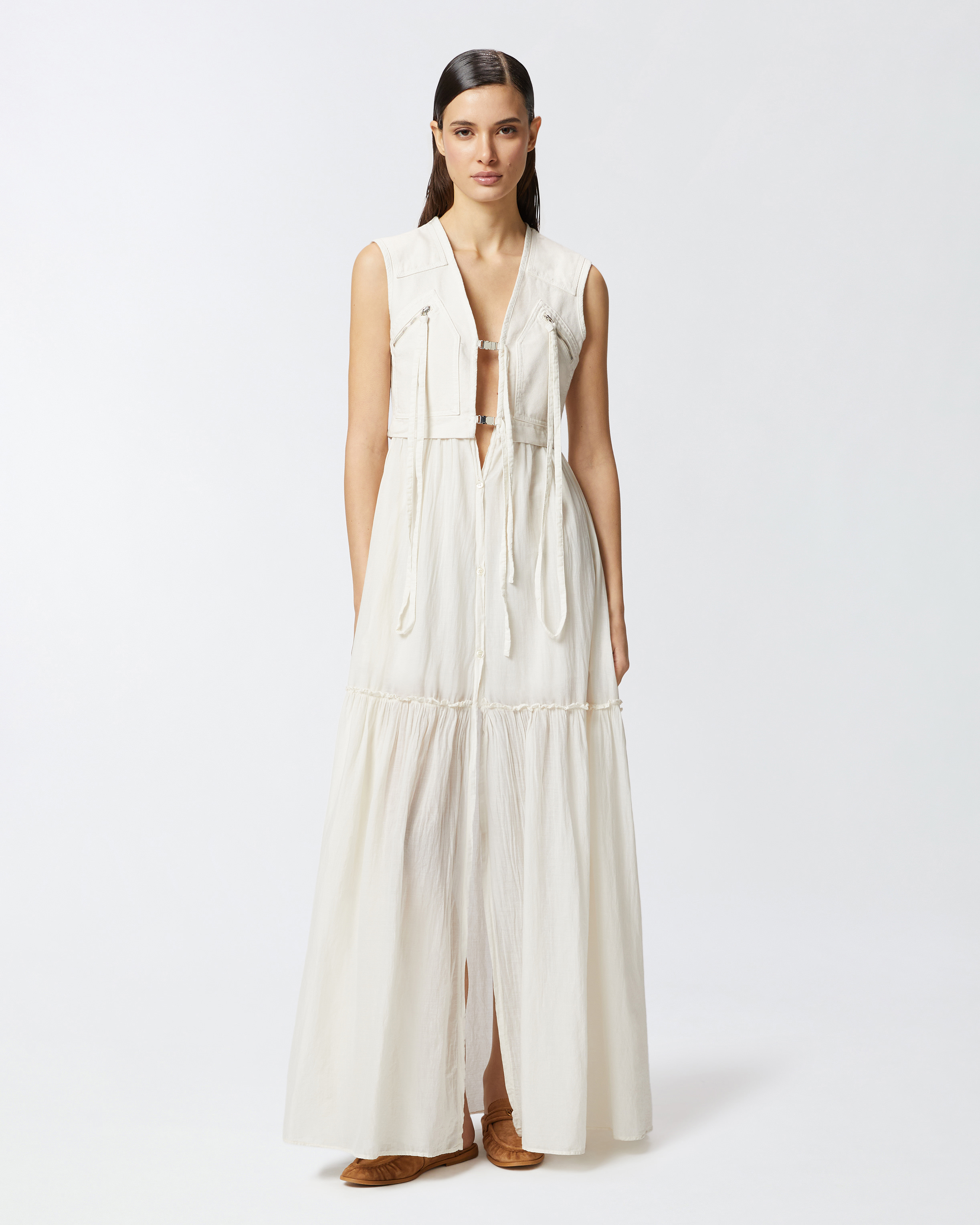 Pinko Robe Longue En Coton Avec Gilet Sans Manches Utilitaire