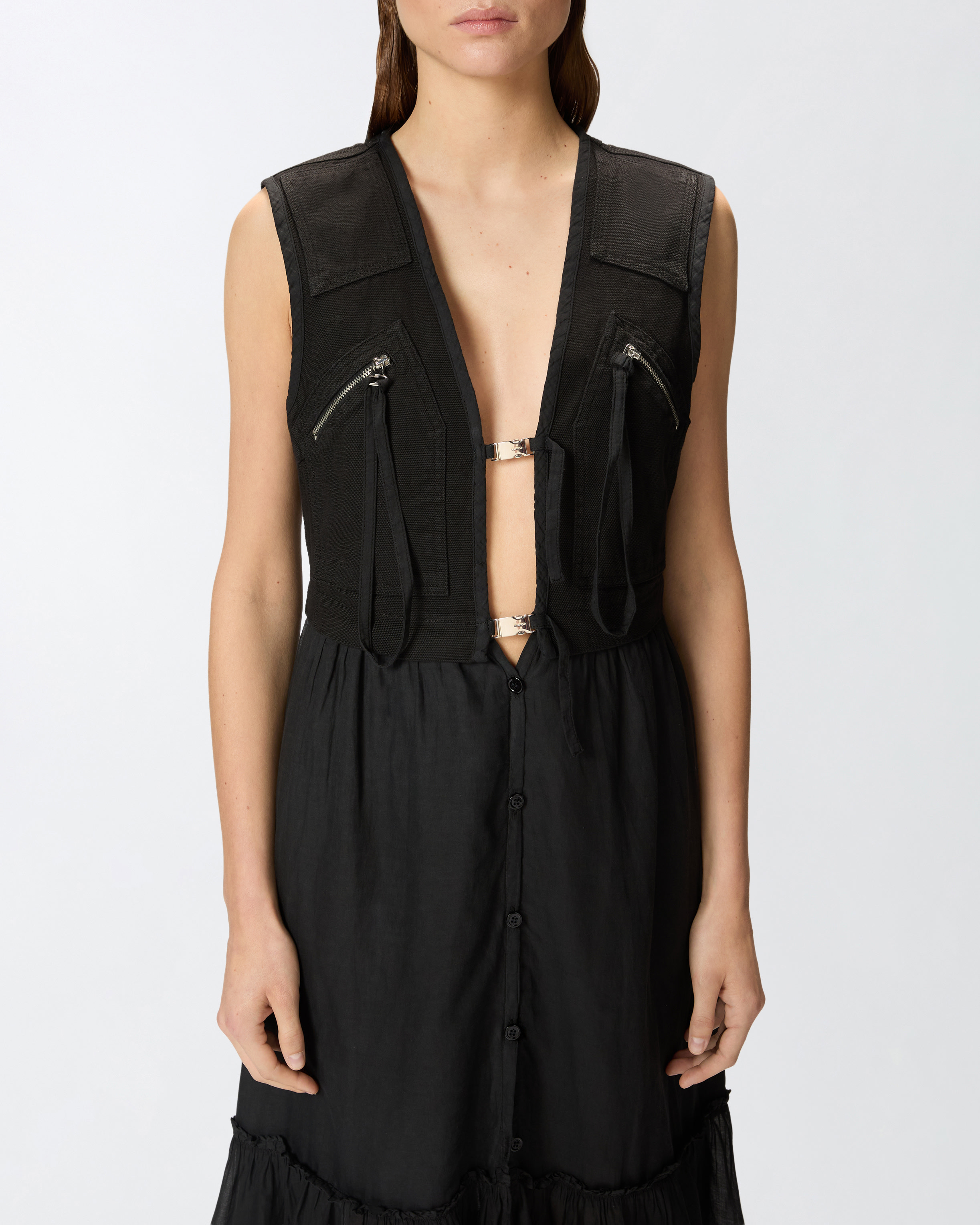 Long cotton dress with utility-style vest PINKO → Shop Online