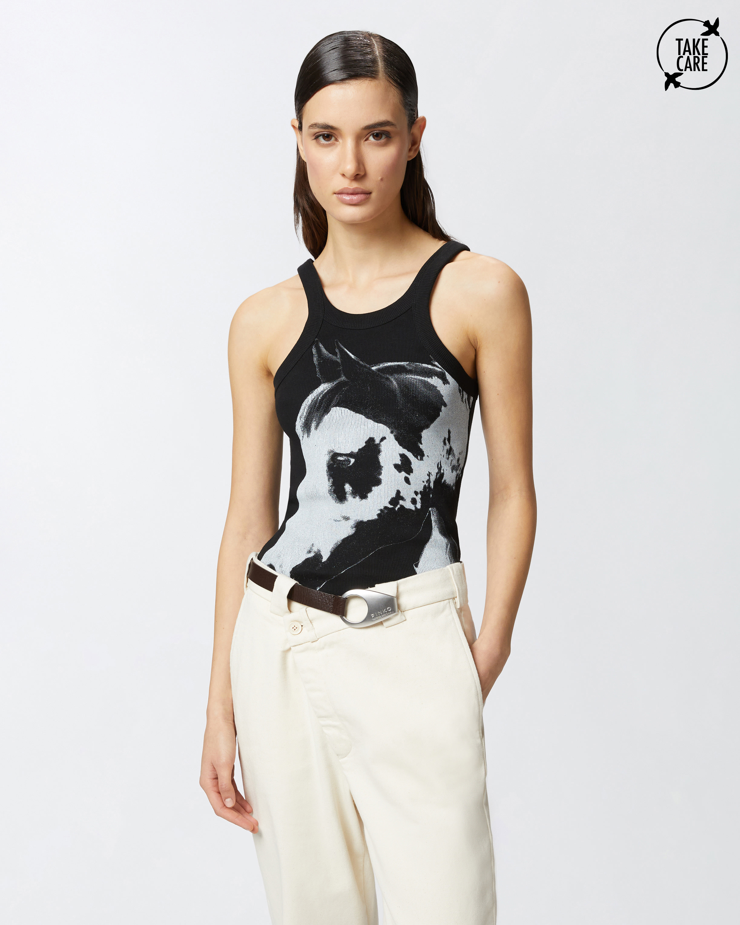 Reimagine by PINKO X Patrick McDowell ribbed vest top with Reimagine by PINKO X Patrick McDowell ribbed vest top with