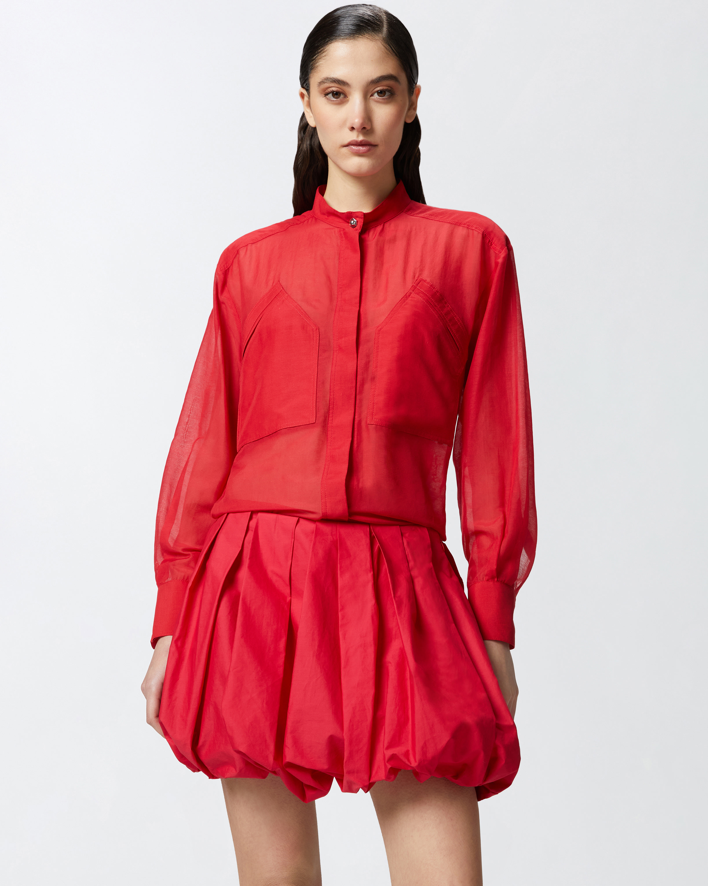 Hemd mit Stehkragen aus Baumwolle und Seide - Rot - large | Pinko 