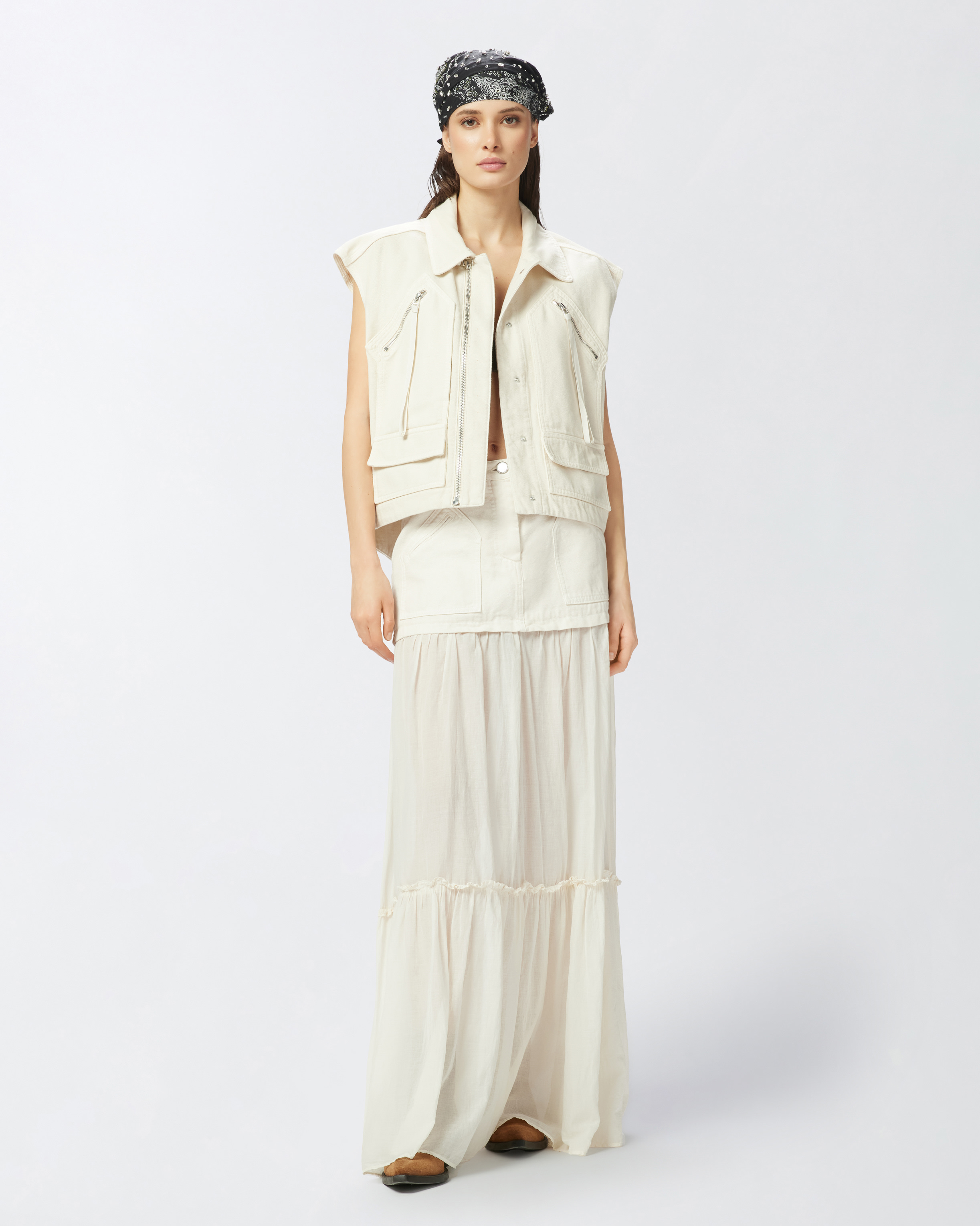 Pinko Long Skirt In Canvas And Cotton Voile