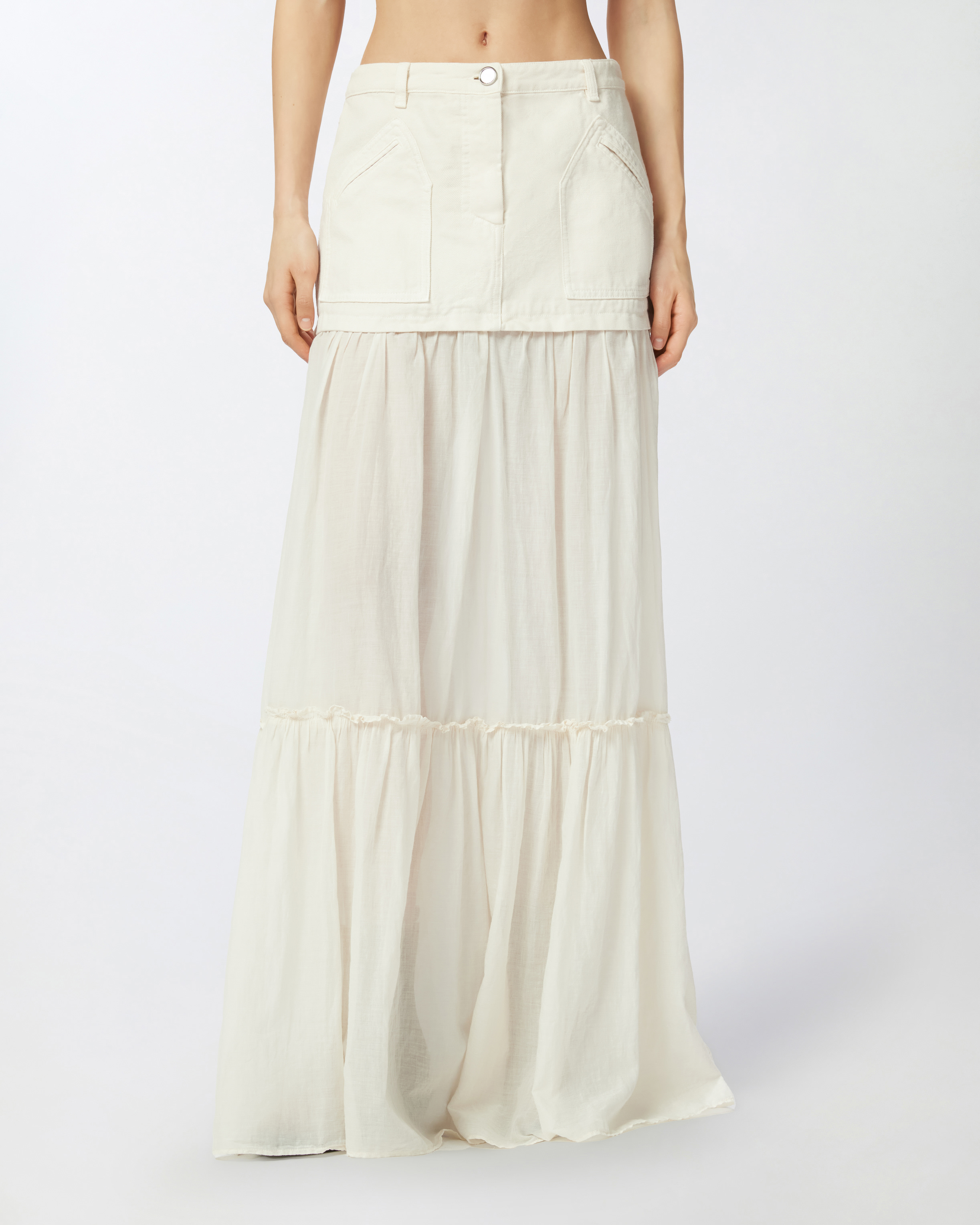 Pinko Long Skirt In Canvas And Cotton Voile