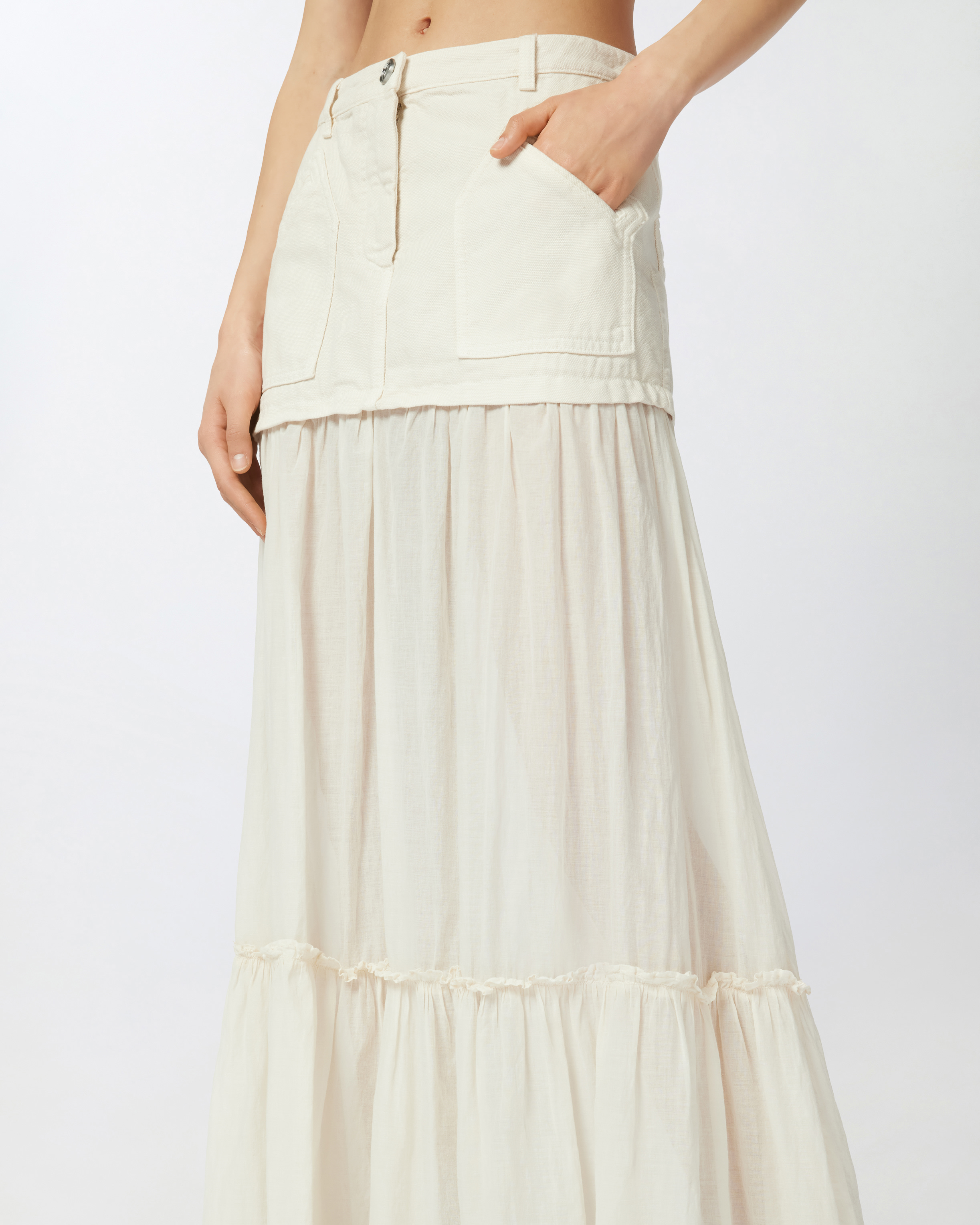 Pinko Long Skirt In Canvas And Cotton Voile