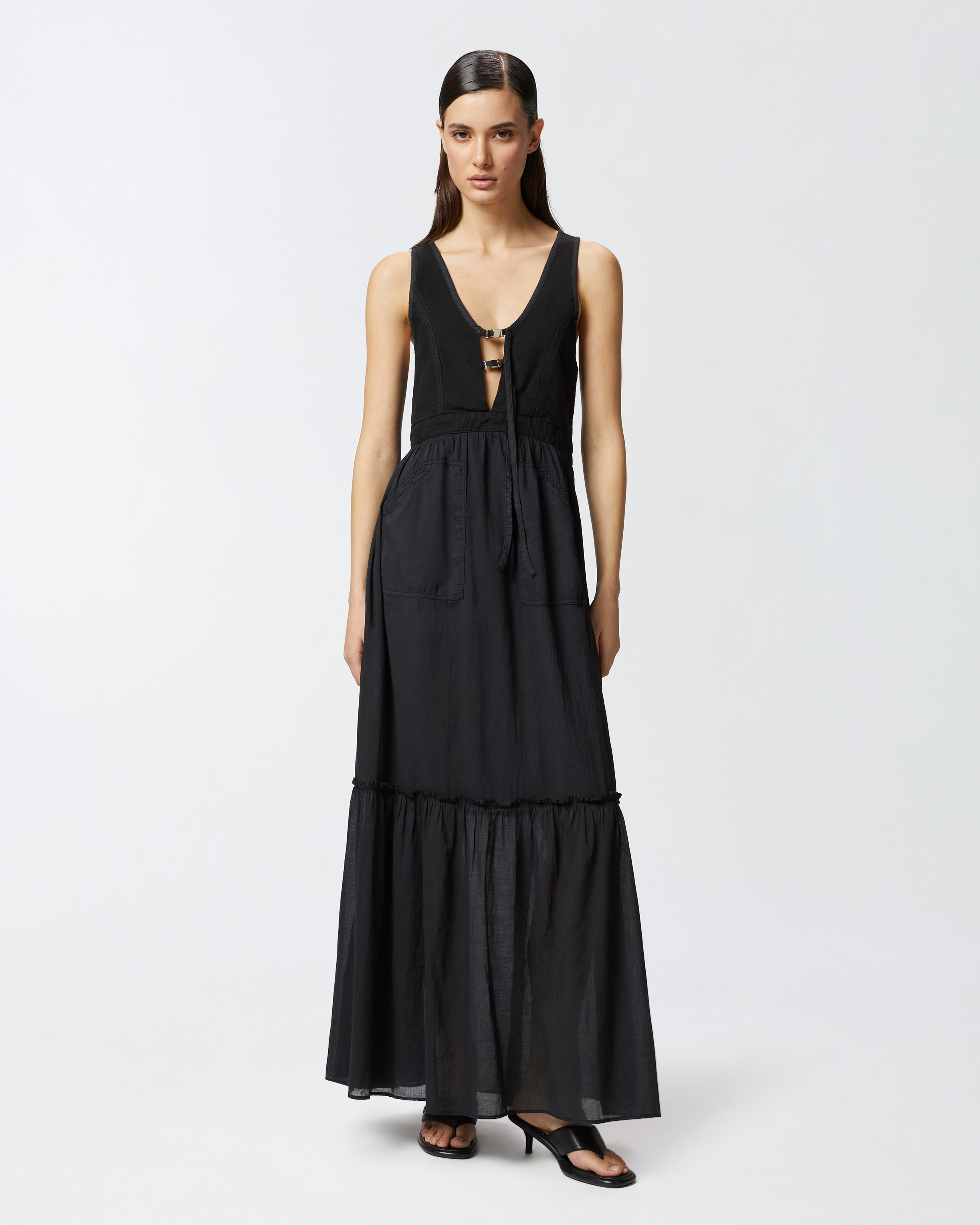 Pinko Long Sleeveless Cotton Dress With Neckline