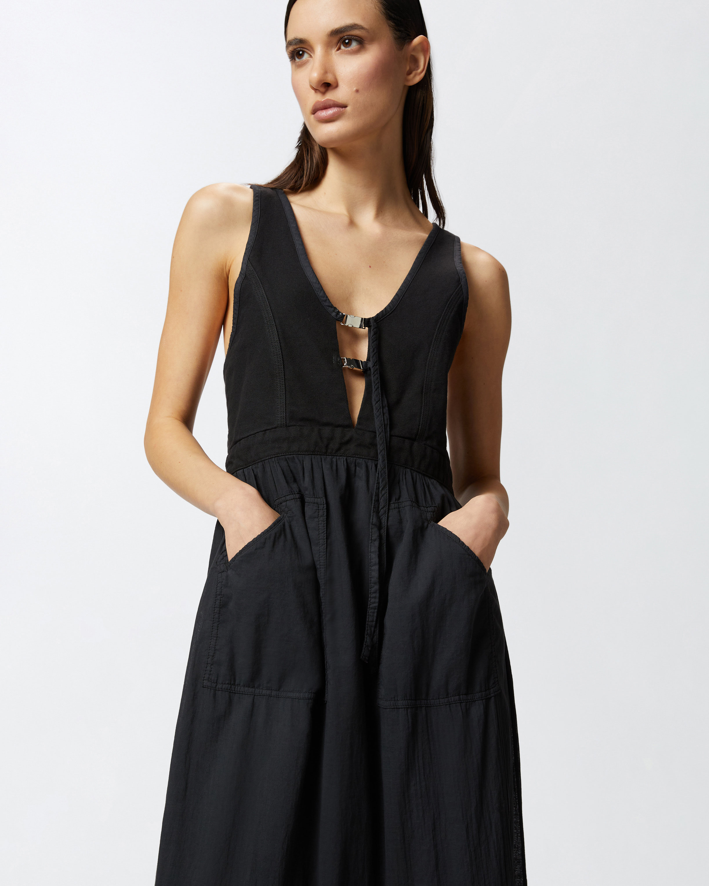 Pinko Long Sleeveless Cotton Dress With Neckline