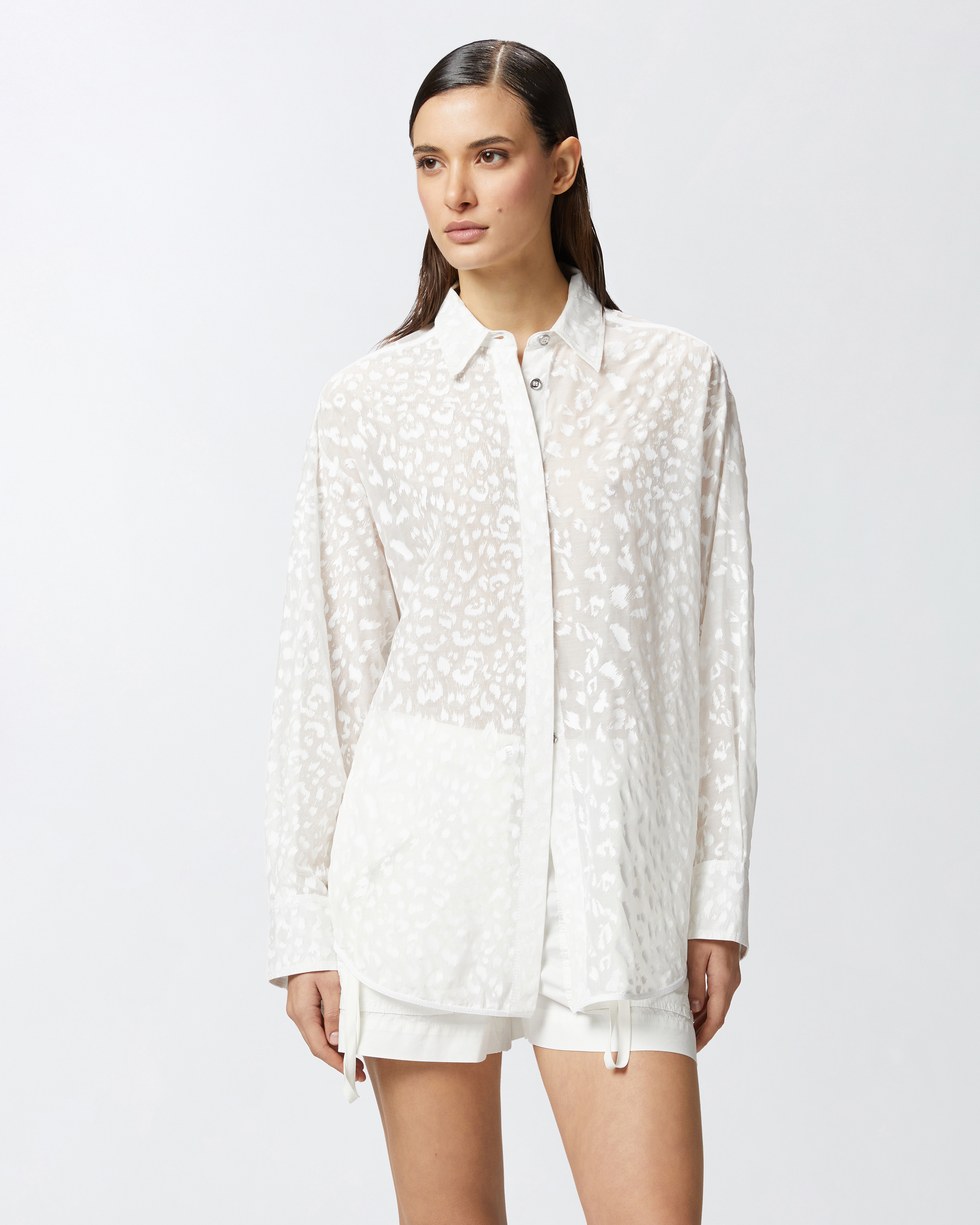 Bluse aus transparentem Voile aus einem Seidenmischgewebe mit Print - Weiß - large | Pinko 