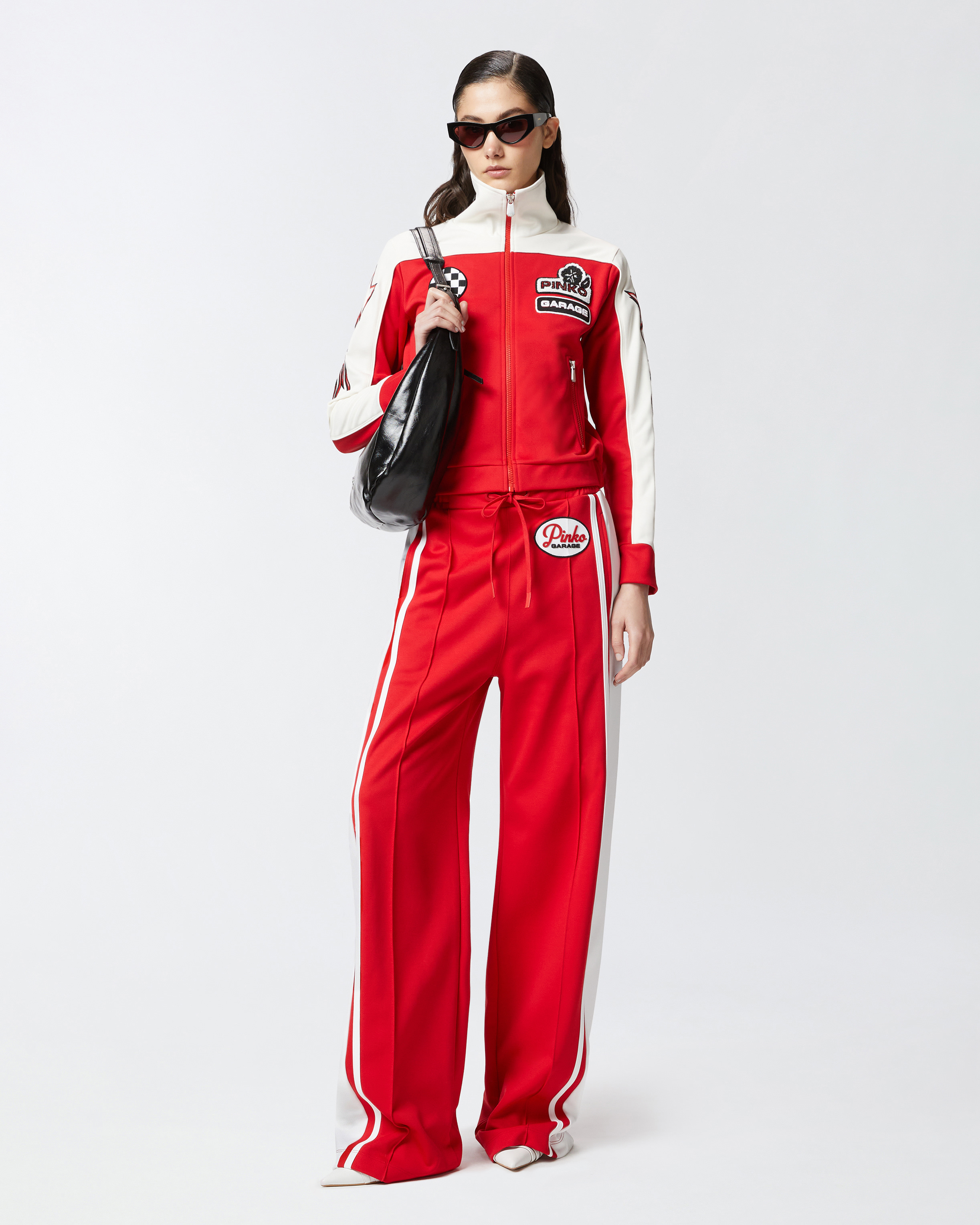 Pinko Logo-appliqué Track Shorts In Red/butter