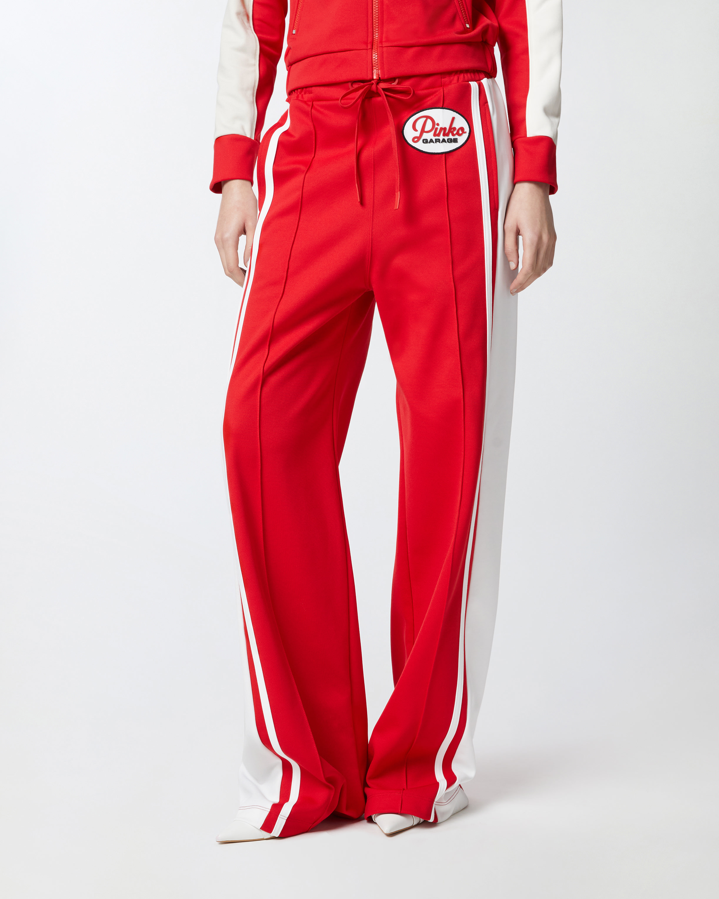 Pinko Logo-appliqué Track Shorts In Red/butter