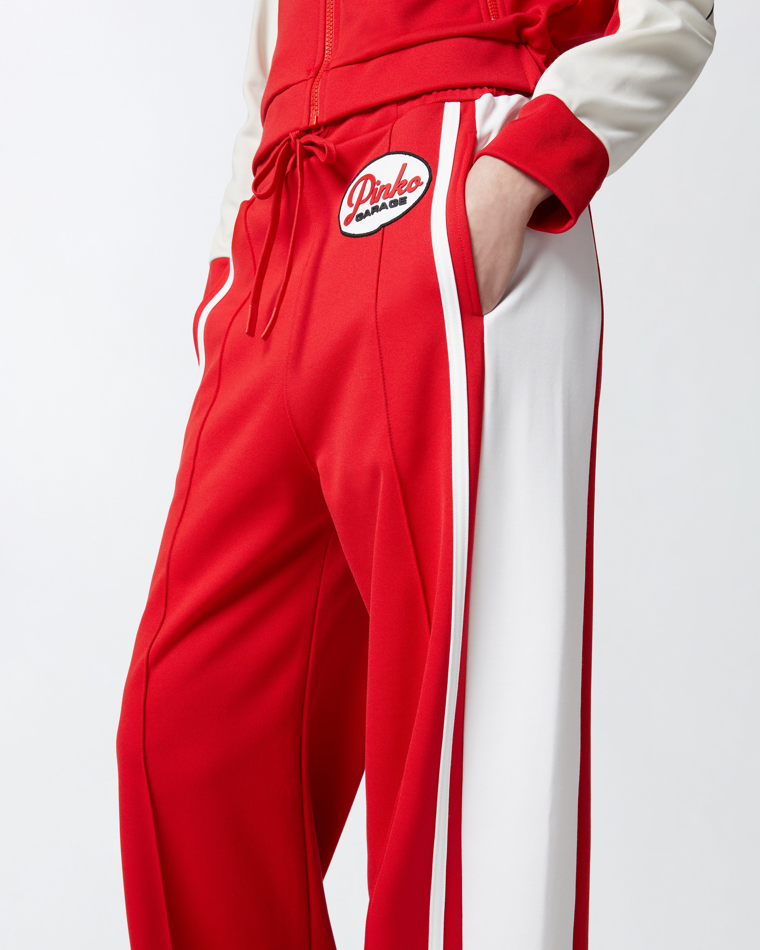 Pinko Logo-appliqué Track Shorts In Red/butter