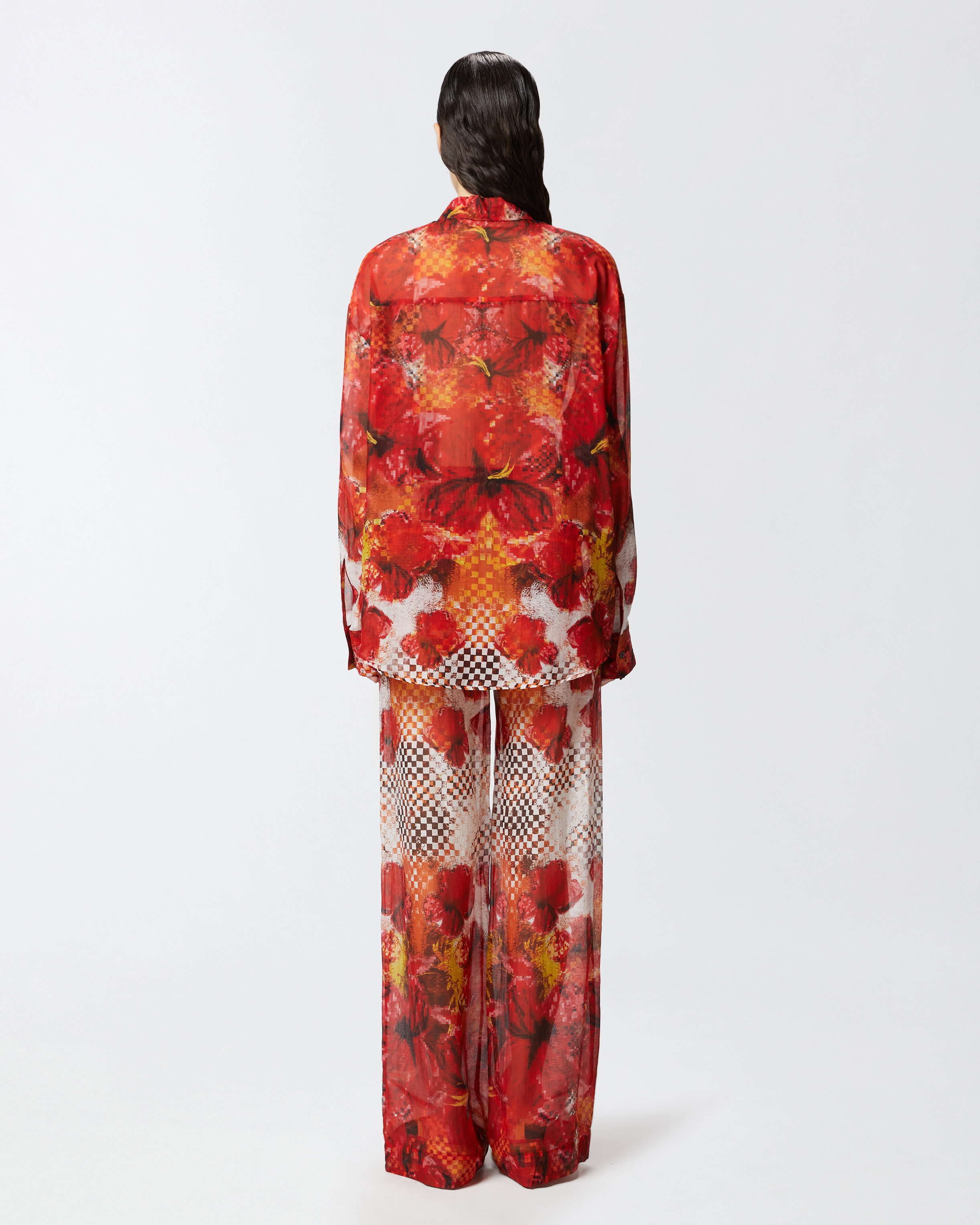 Pinko Shirt With Red Flower And Check Print In Multicolour: Red/white