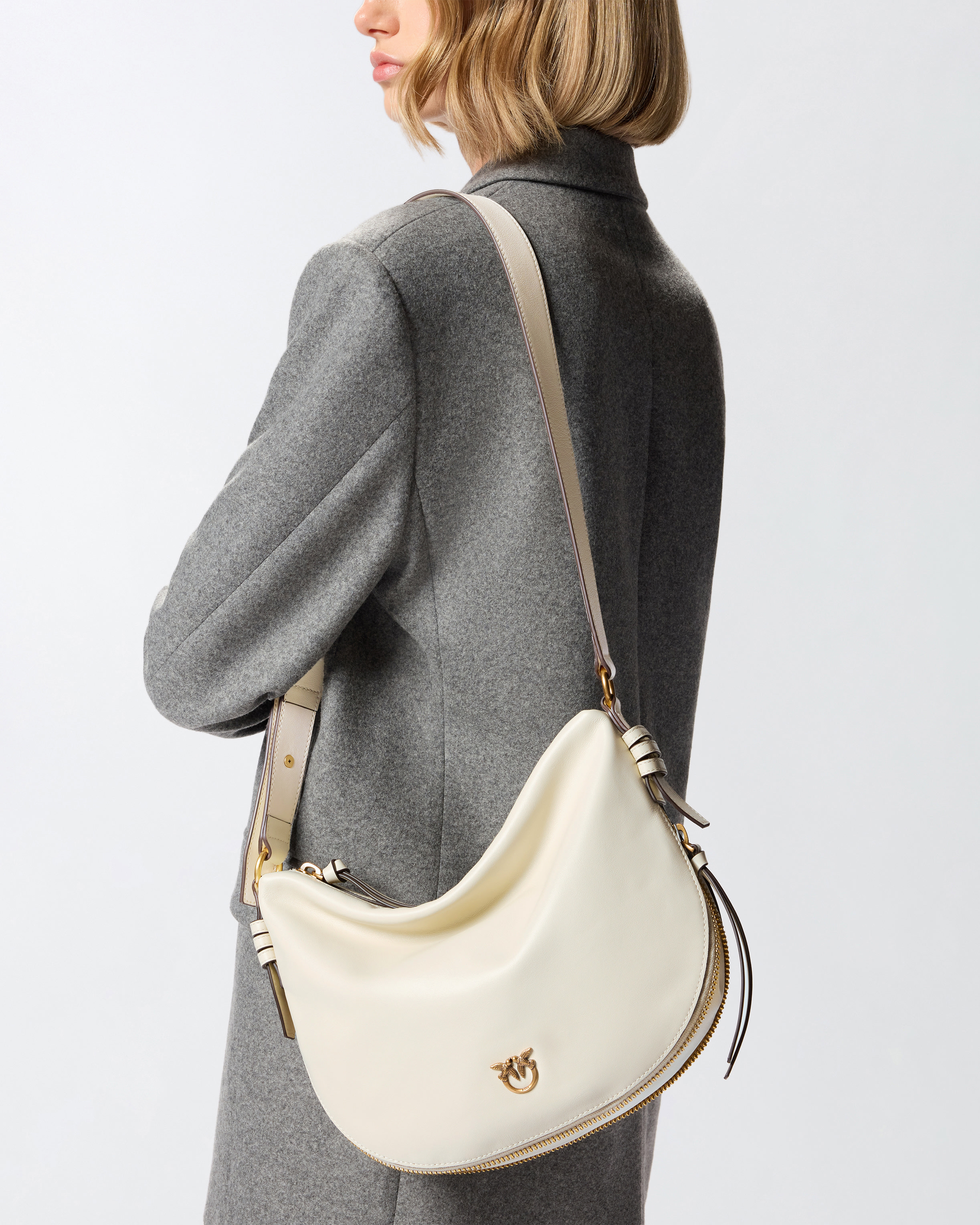 Pinko Small Leather Hobo Shoulder Bag With Zip In Multi