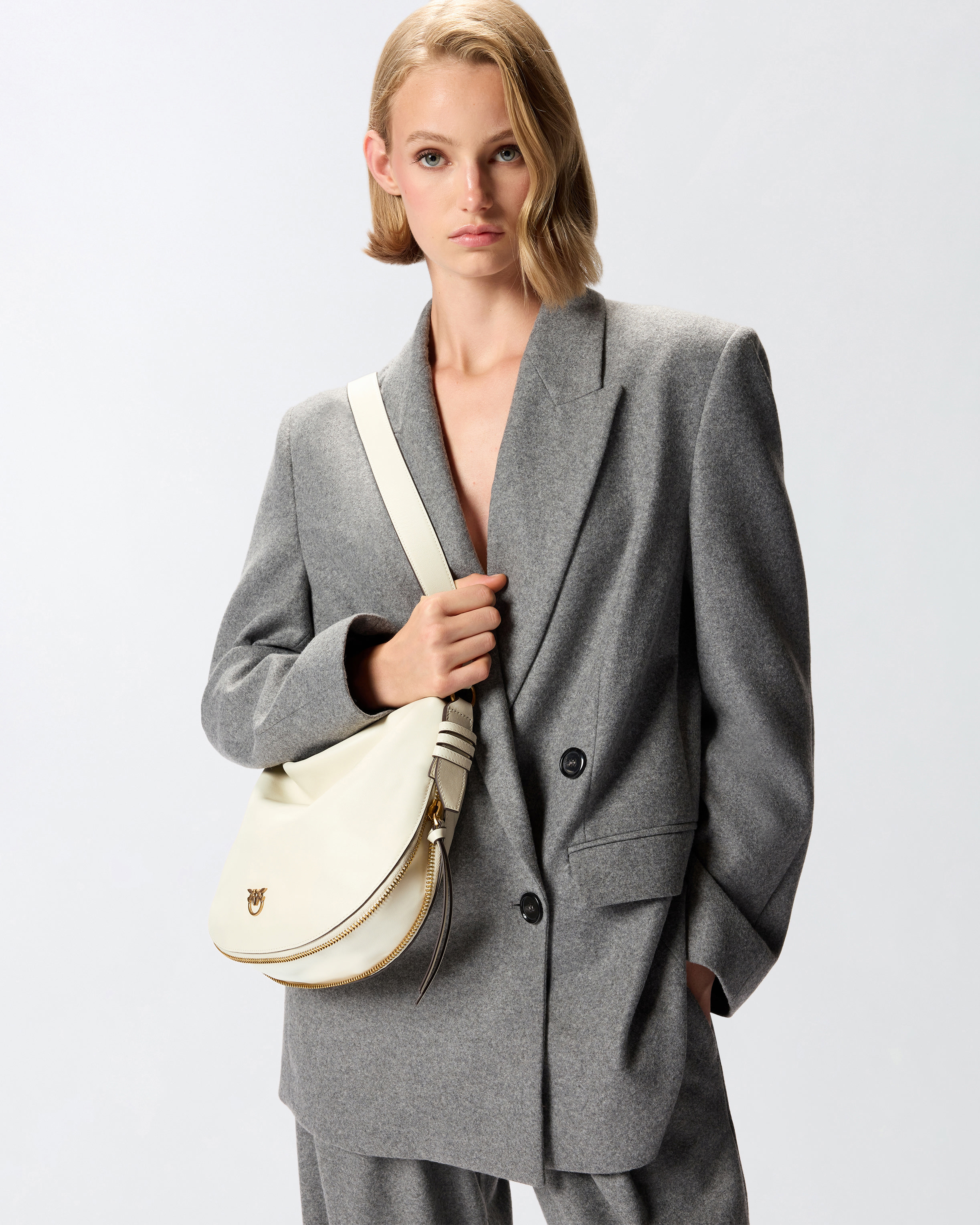 Pinko Small Leather Hobo Shoulder Bag With Zip In Multi