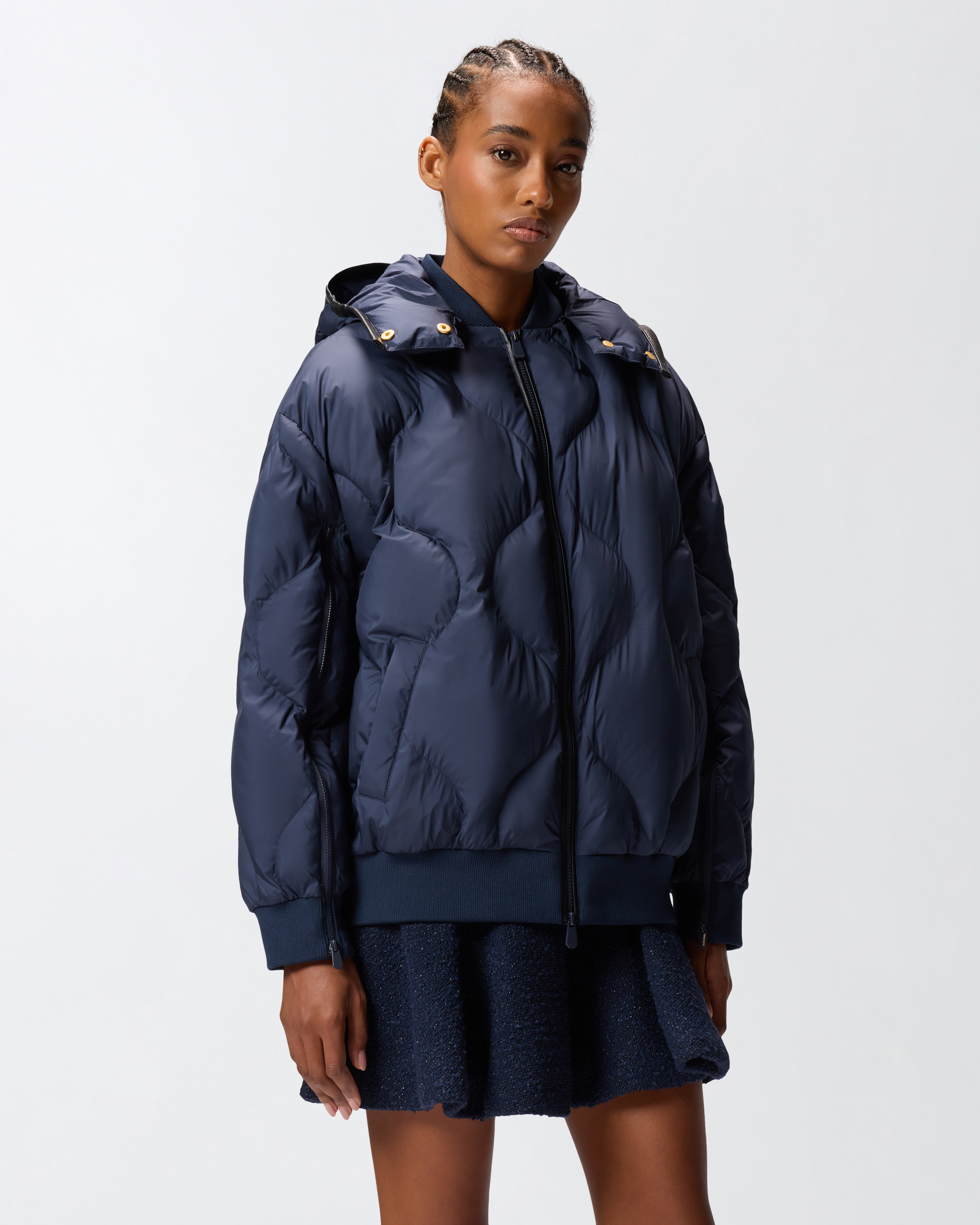 Padded bomber jacket with hood - Blue - large | Pinko 