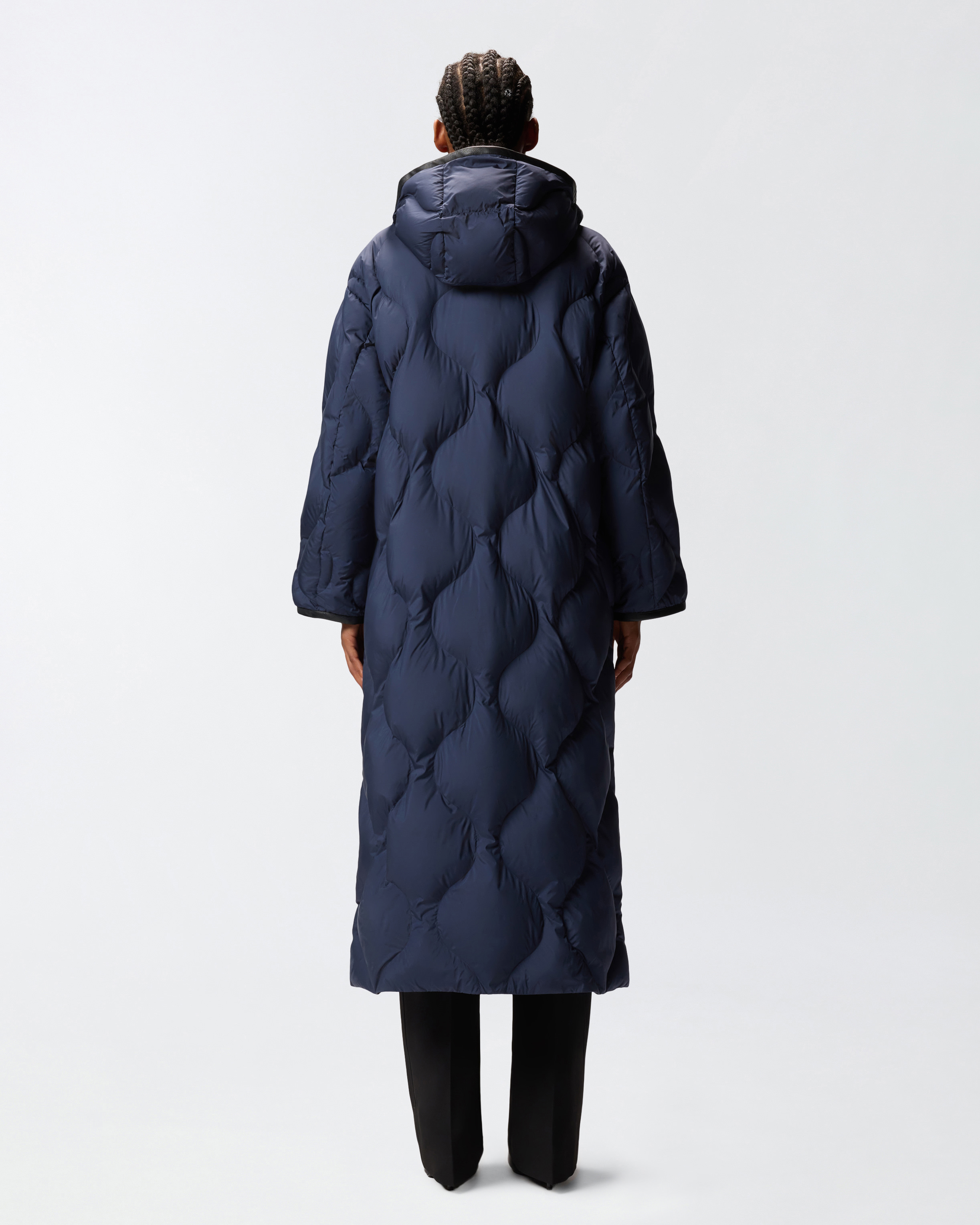 Pinko Long Quilted Coat In Blue