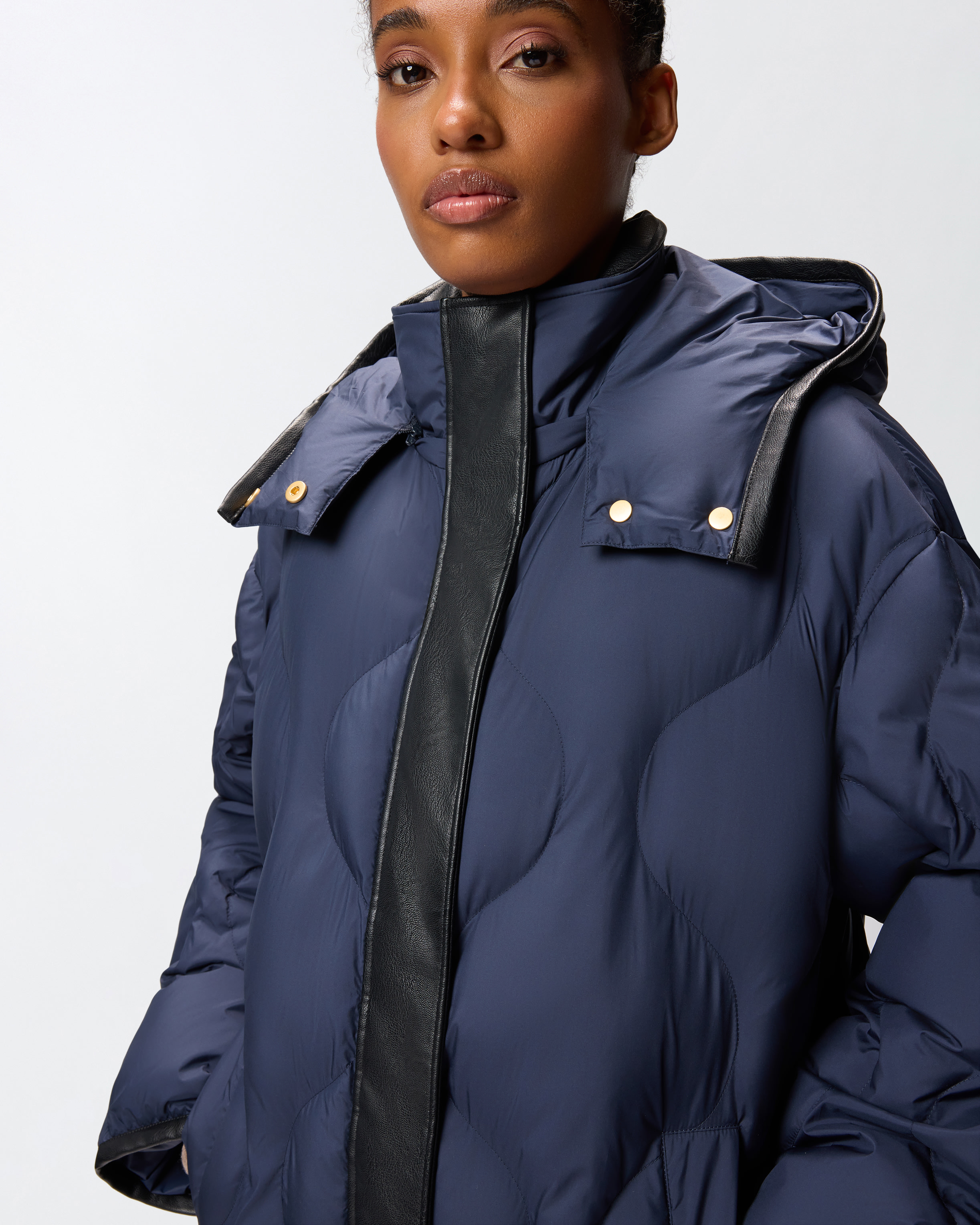 Pinko Long Quilted Coat In Blue