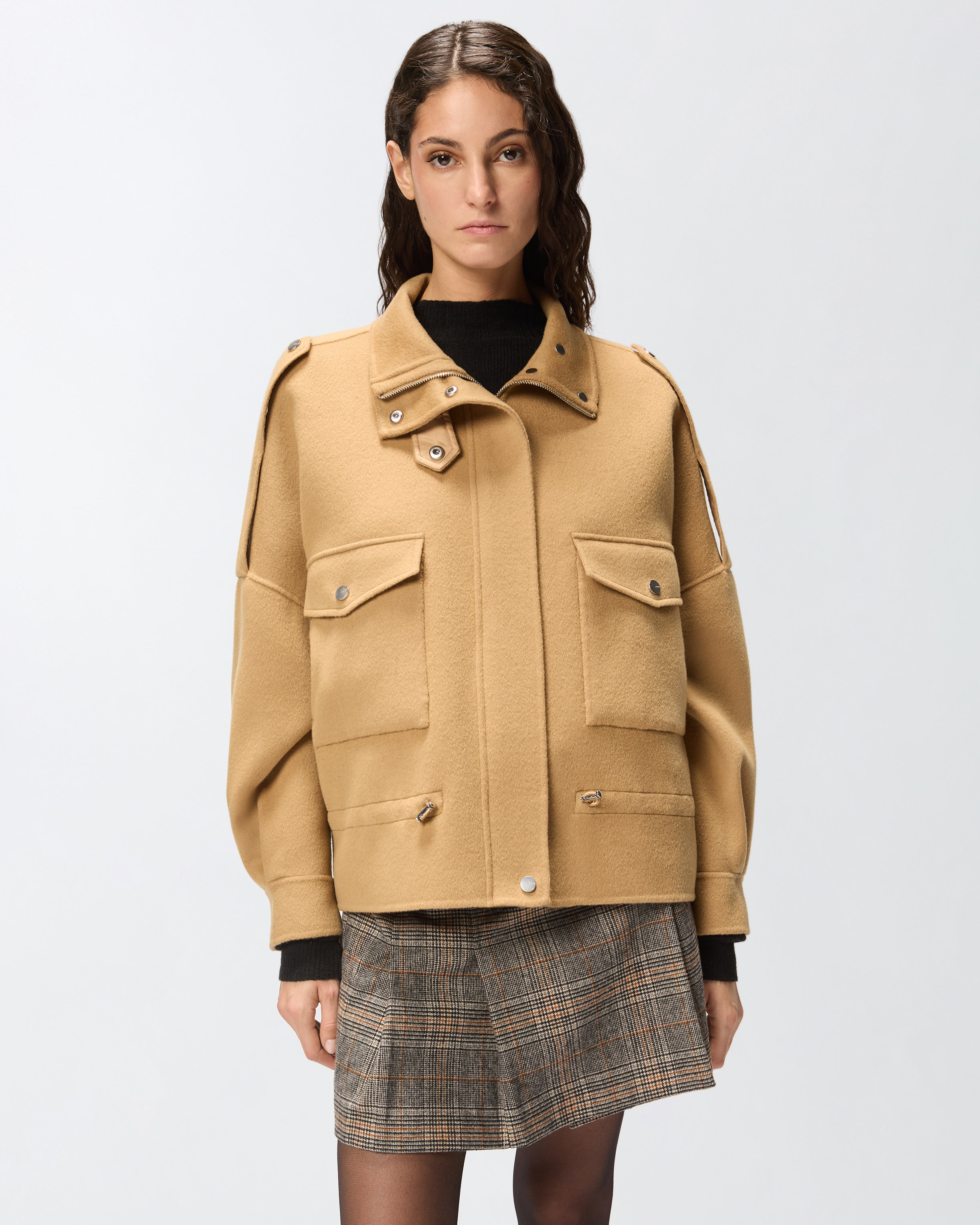 Caban aus Double-Tuch mit hohem Kragen - Beige - large | Pinko 