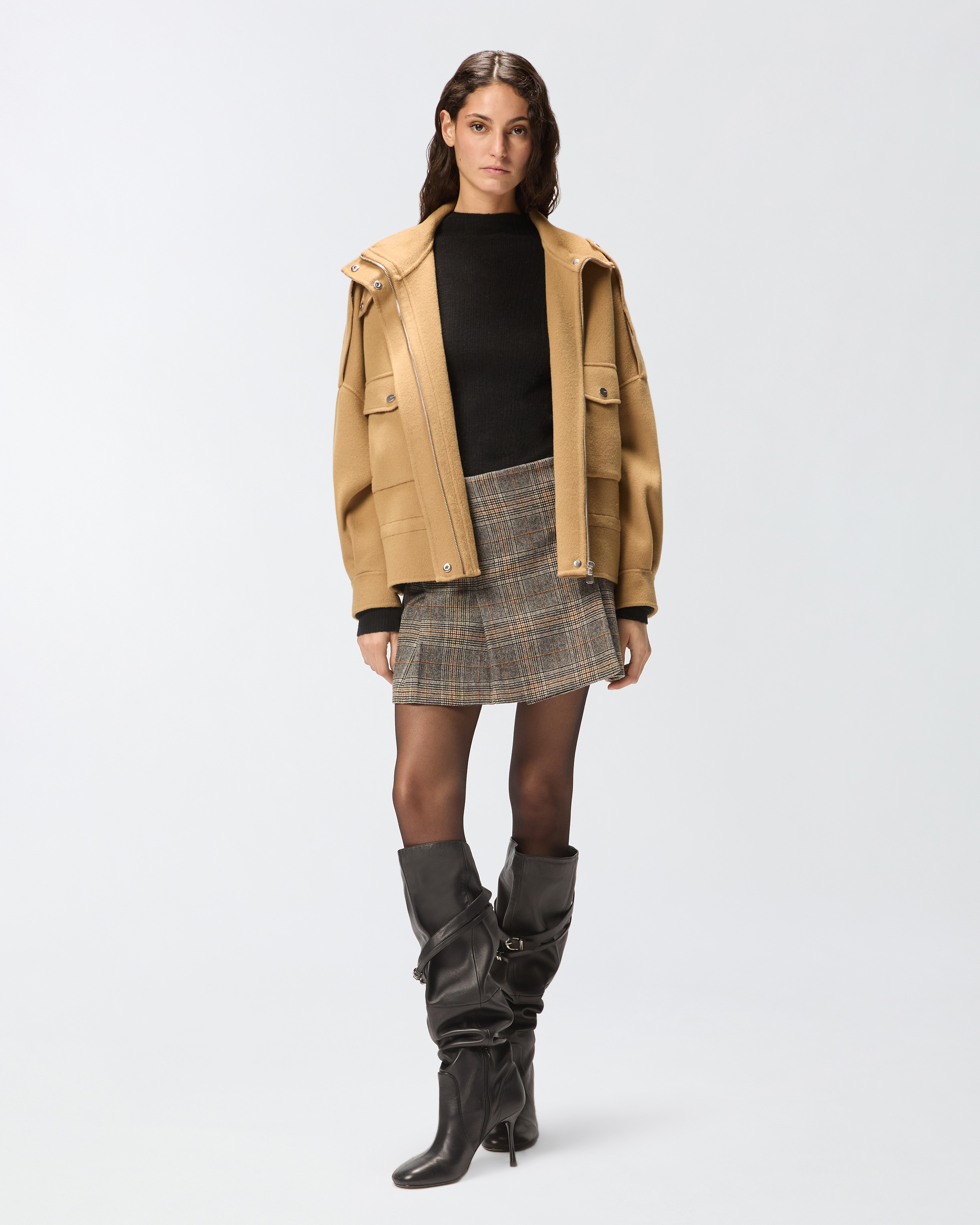 Double cloth pea coat with high collar 1