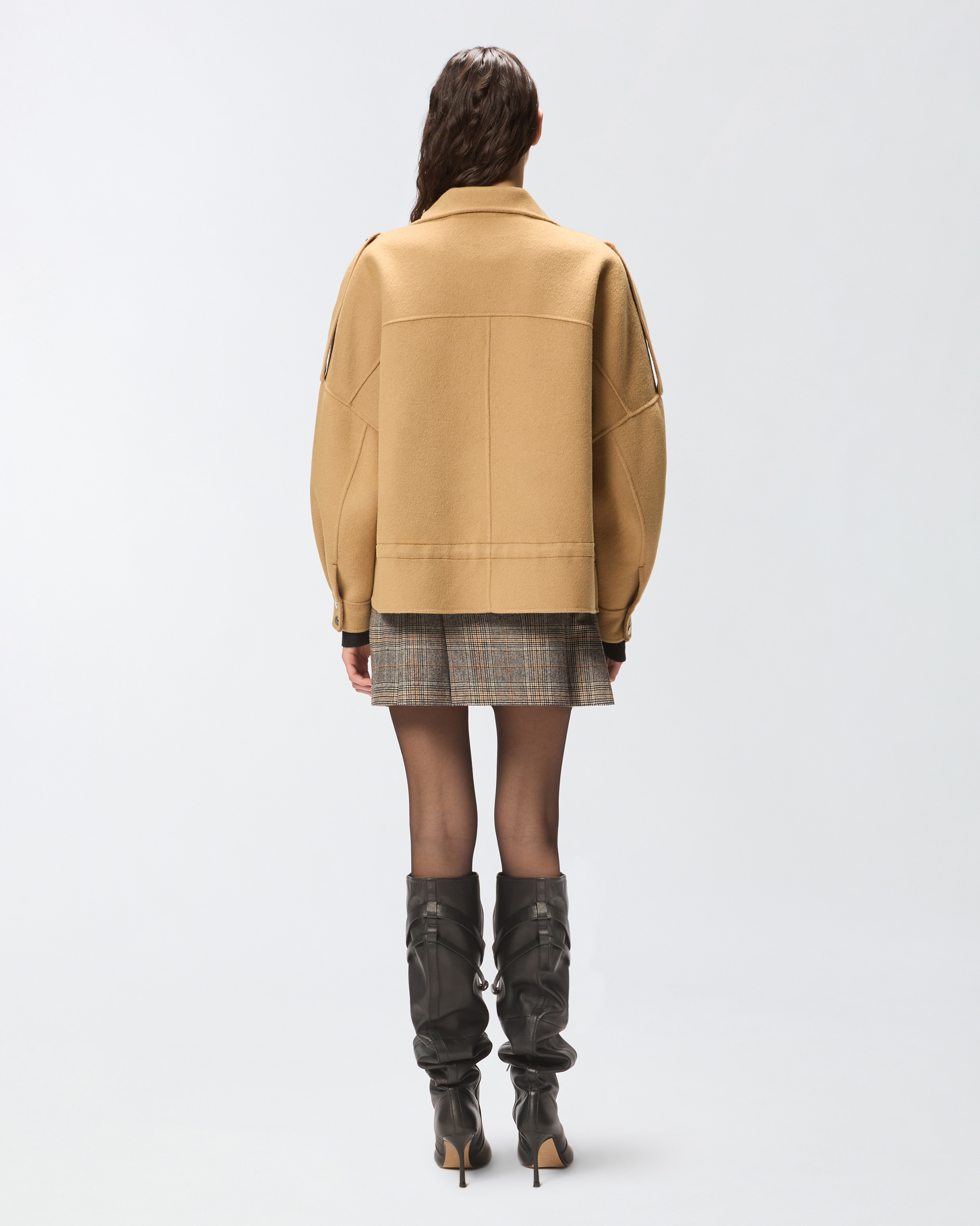 Double cloth pea coat with high collar 2