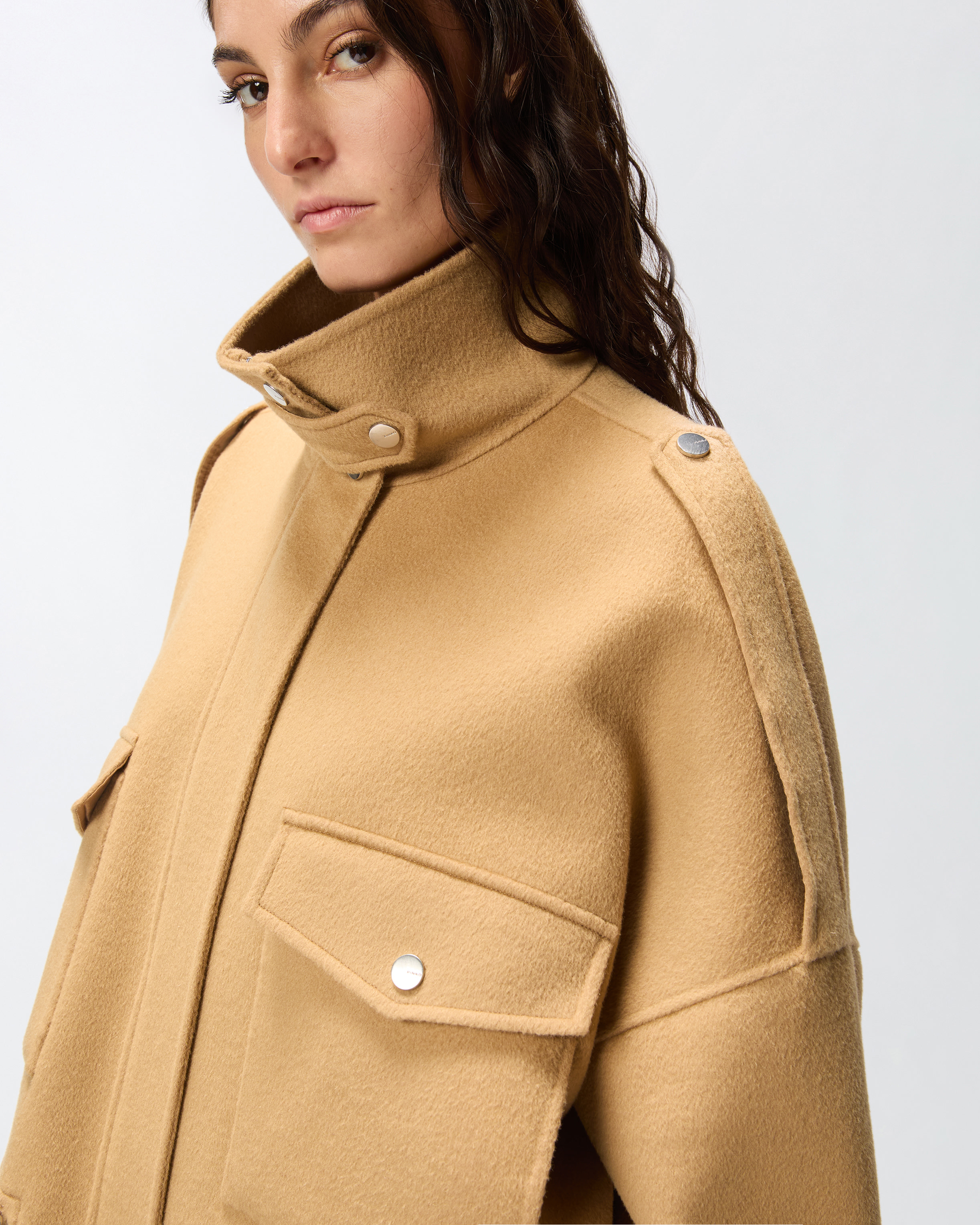 Double cloth pea coat with high collar 3