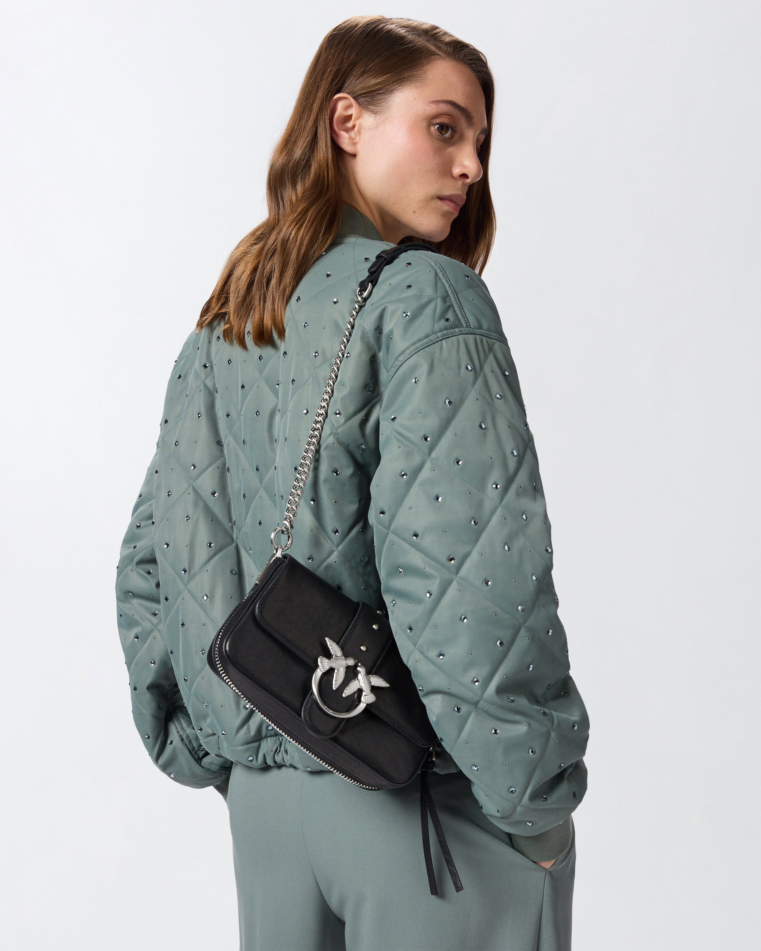 Pinko Mini Love Bag Slouchy Shoulder Bag In Biker Leather In Animal Print