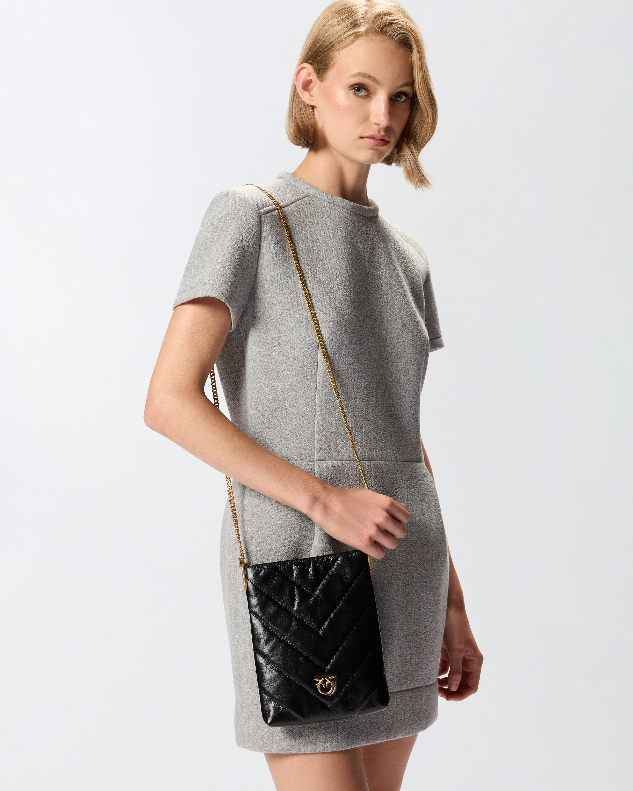 Pinko Small Flat Shoulder Pouch In Chevron-patterned Leather In Multi