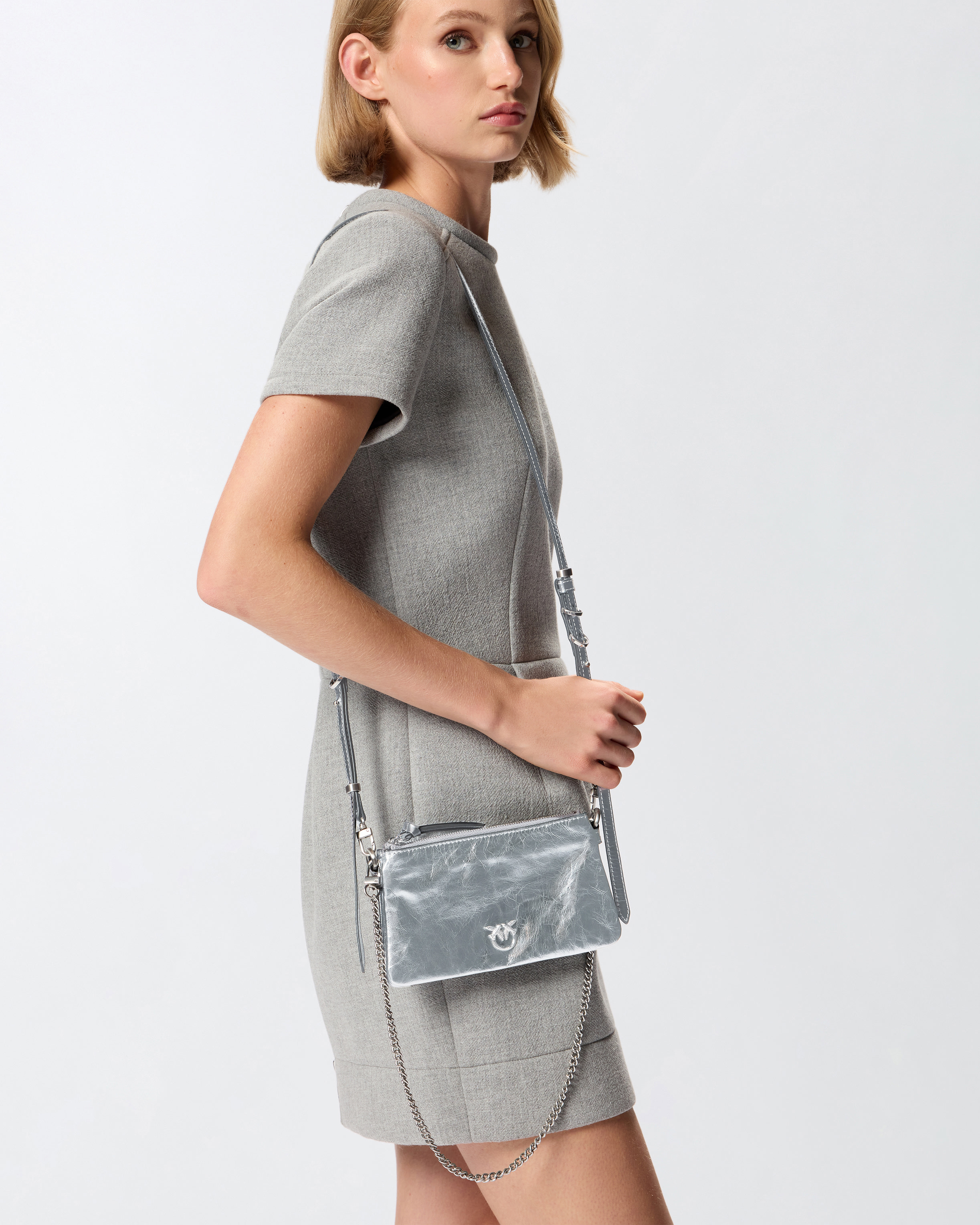 Mini Double Bag in laminated leather - Grey - large