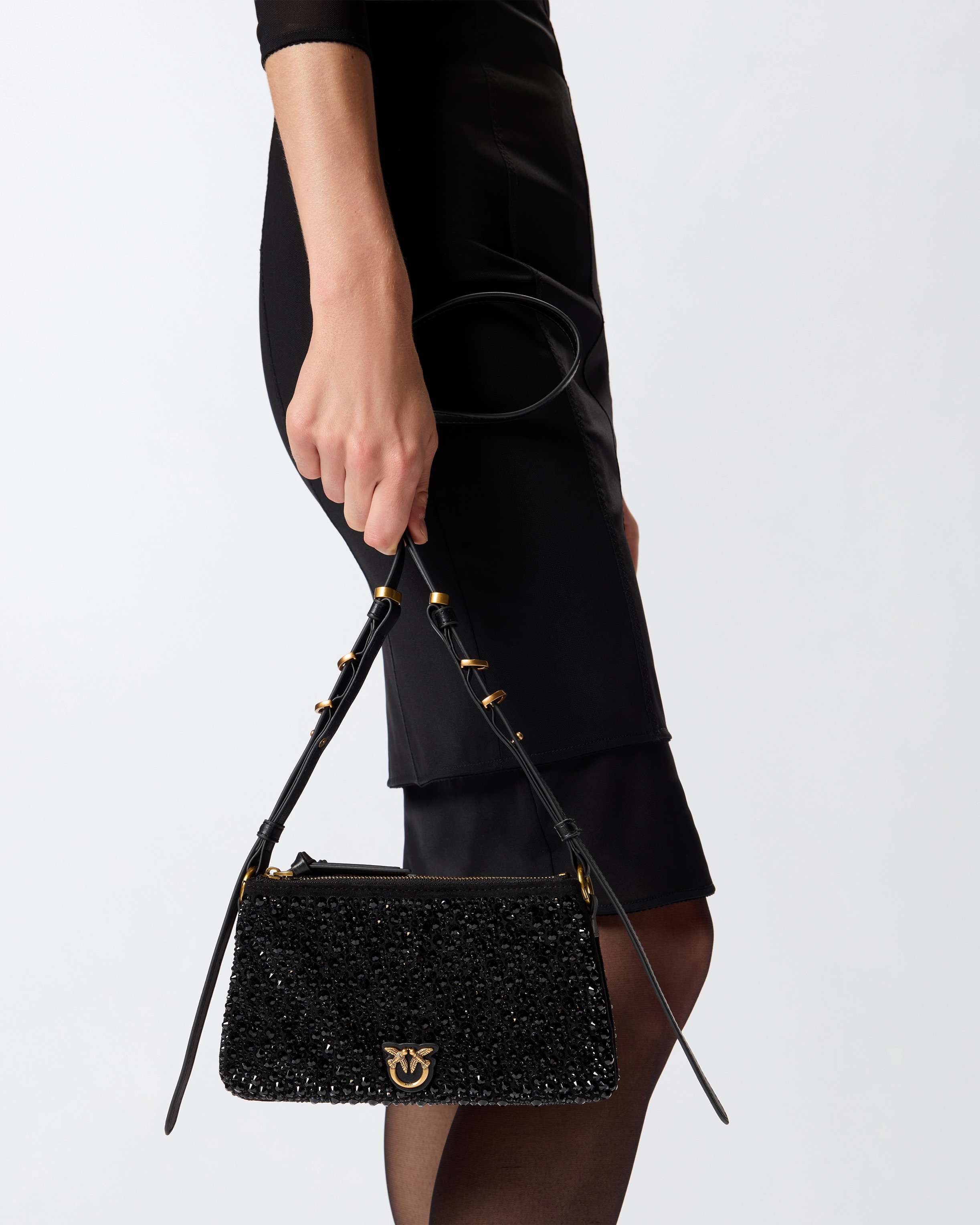 Pinko Mini Double Bag Fully Rhinestoned Shoulder Bag