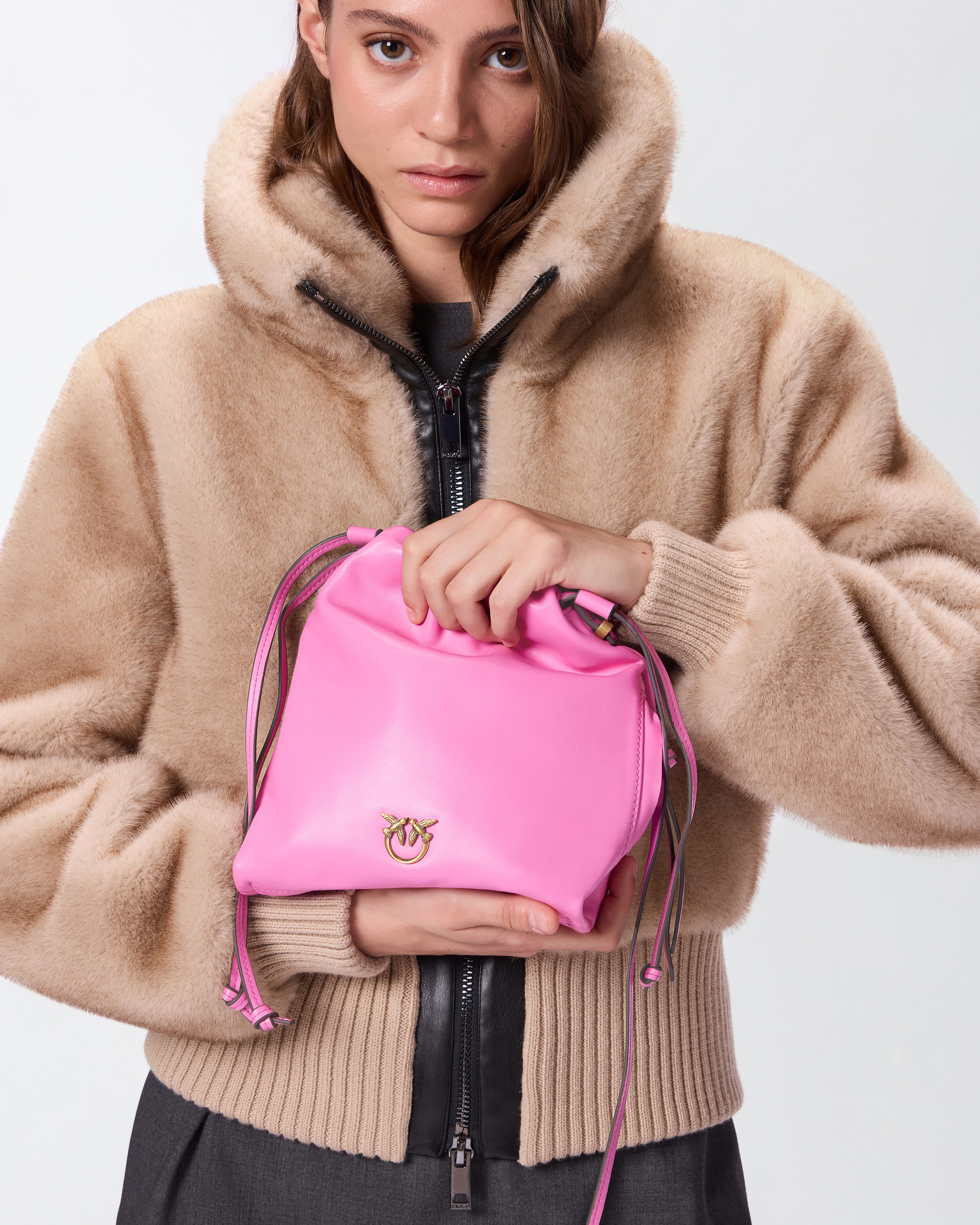 Pinko Leather Mini Slouchy Bag With Love Birds Logo