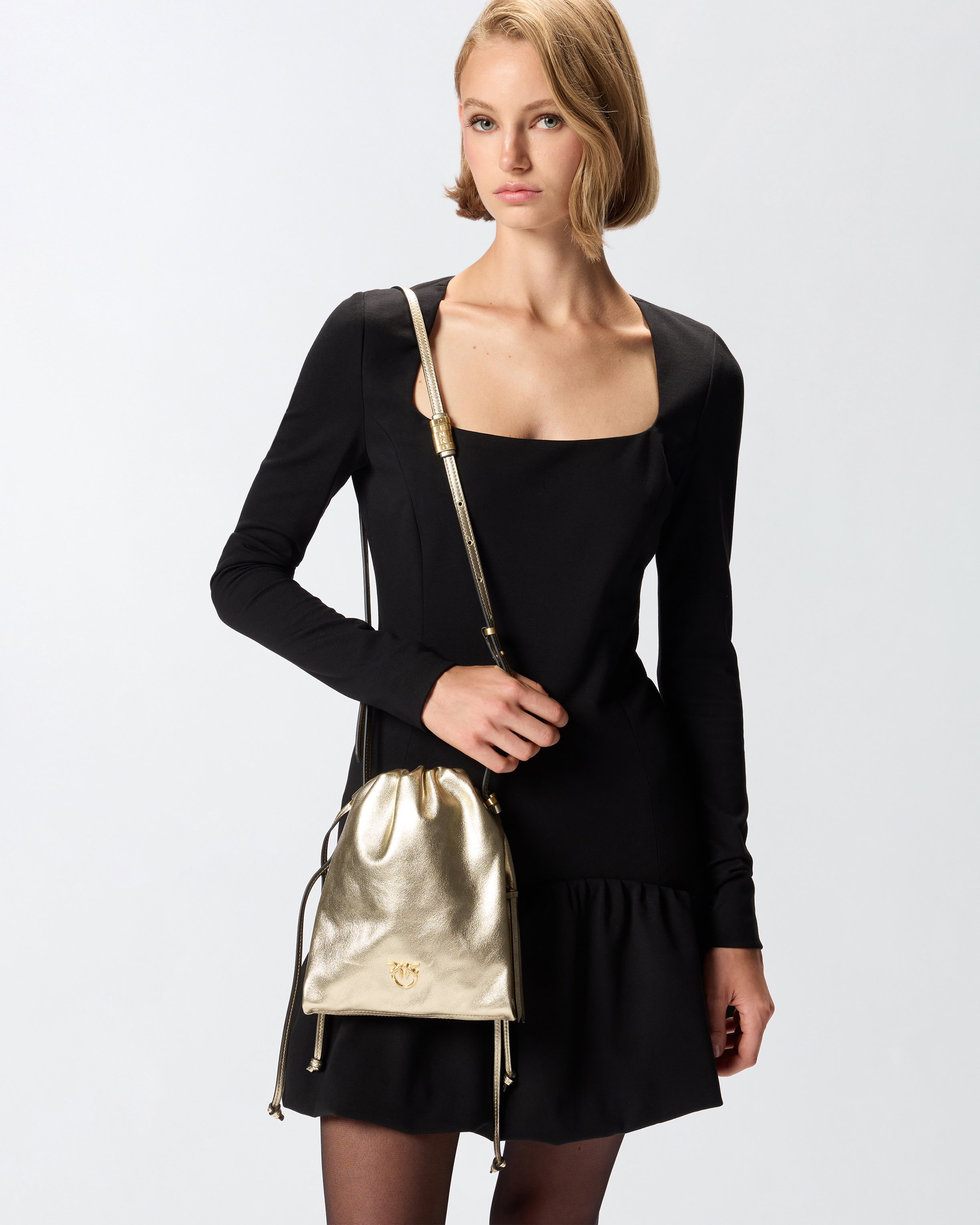 Sac porté épaule Mini Slouchy Bag en daim lamé avec logo Love Birds 5