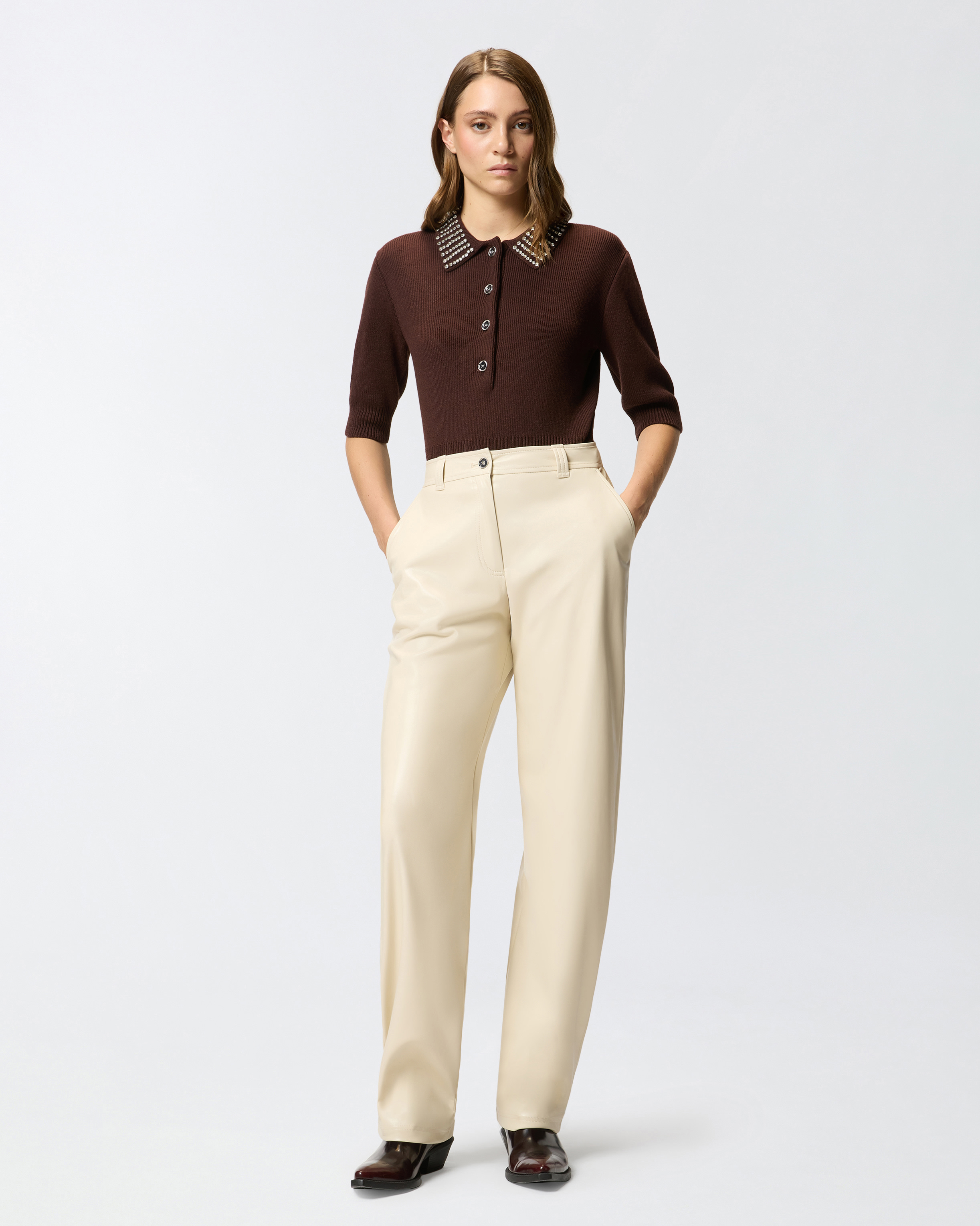 Pantalon ballon effet cuir doux - Beige - large | Pinko 