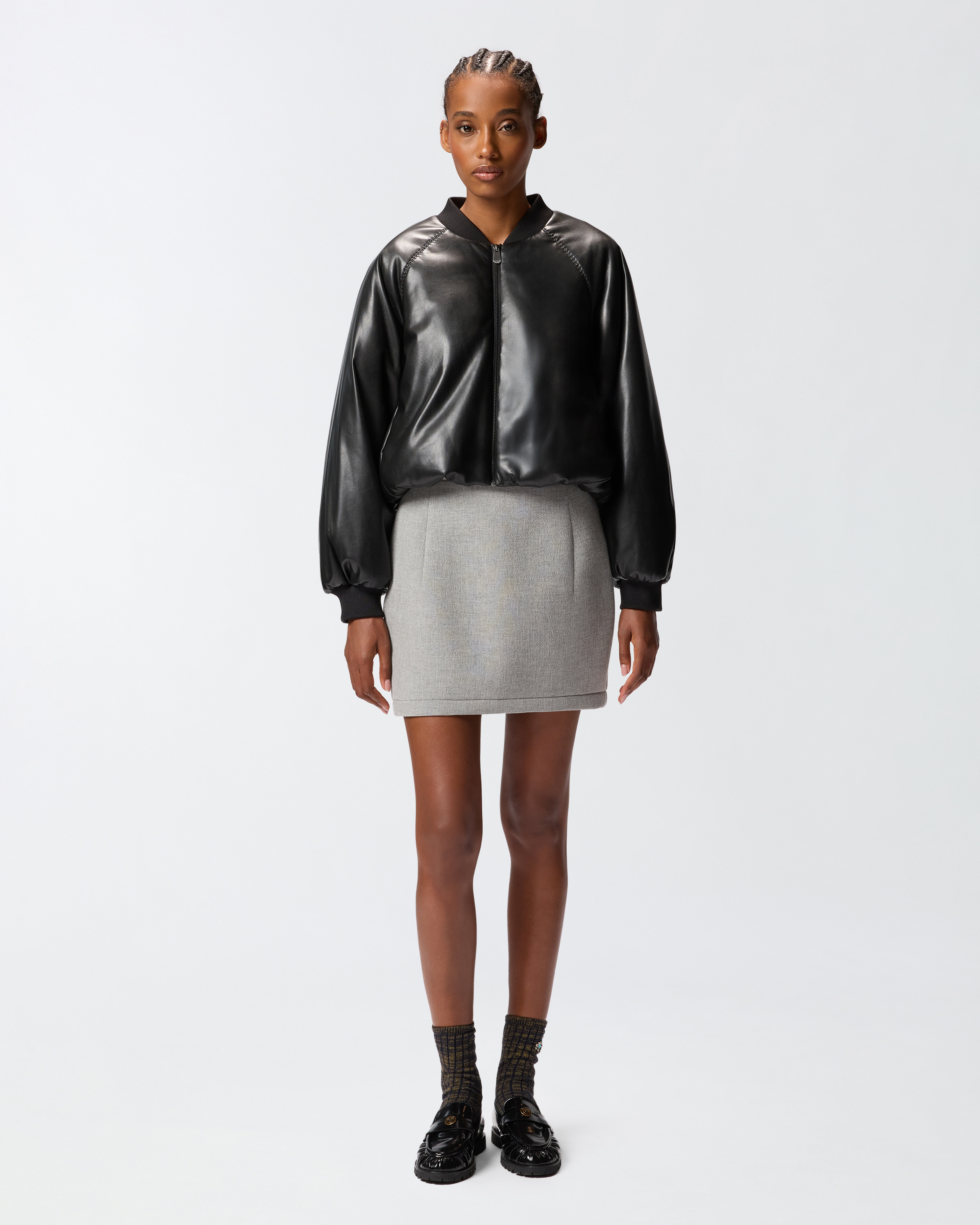 Pinko Black Cropped Bomber Jacket With Front Zip Closure In Ecoleather Woman In Black